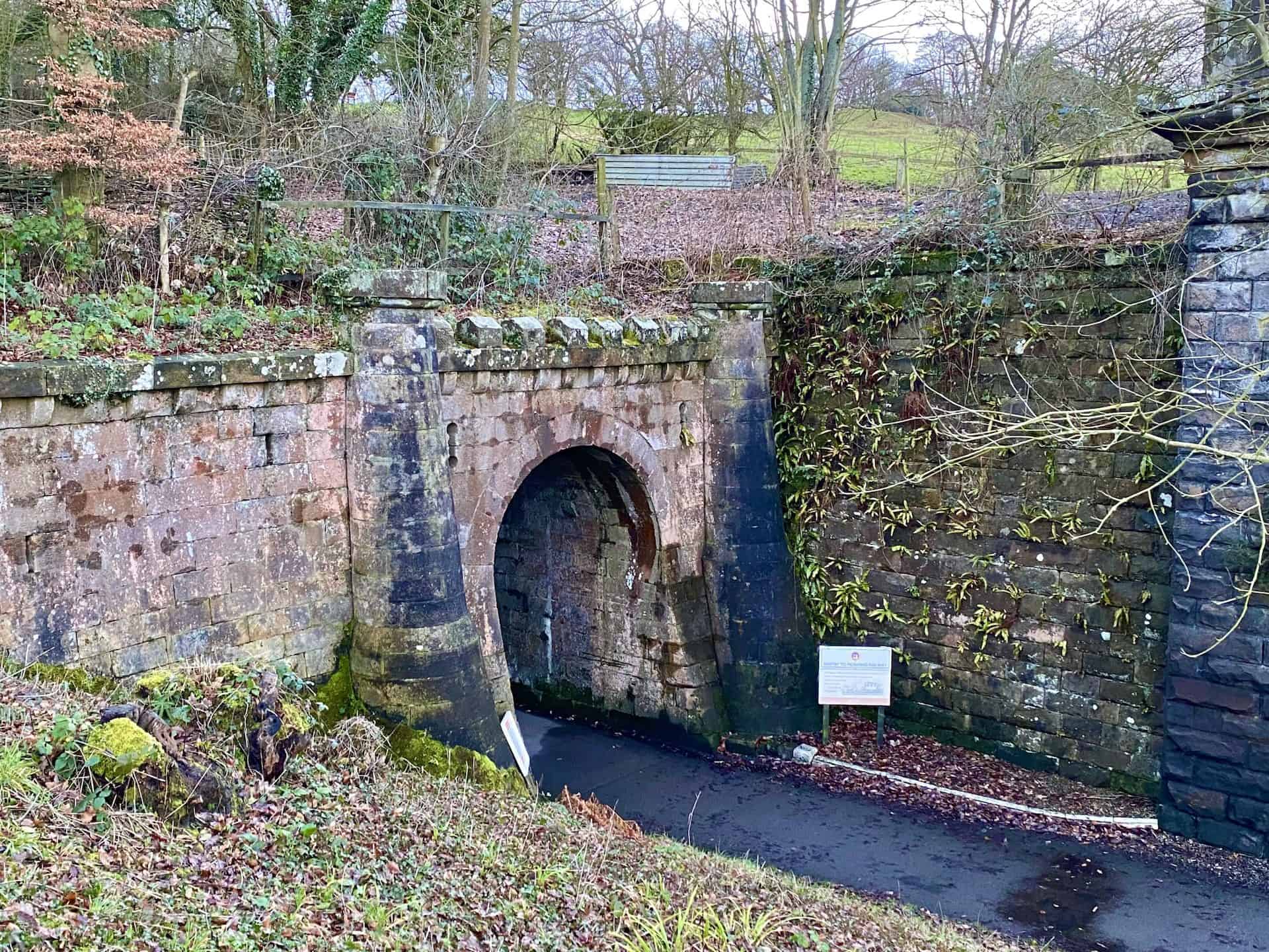 Grosmont lies on the Whitby to Pickering railway line, which was built by George Stephenson and opened over its full length on 26 May 1836. There are two adjacent railway tunnels to the south of the village. This earlier, smaller tunnel is now used as a pedestrian route through to the North York Moors Railway engine sheds.