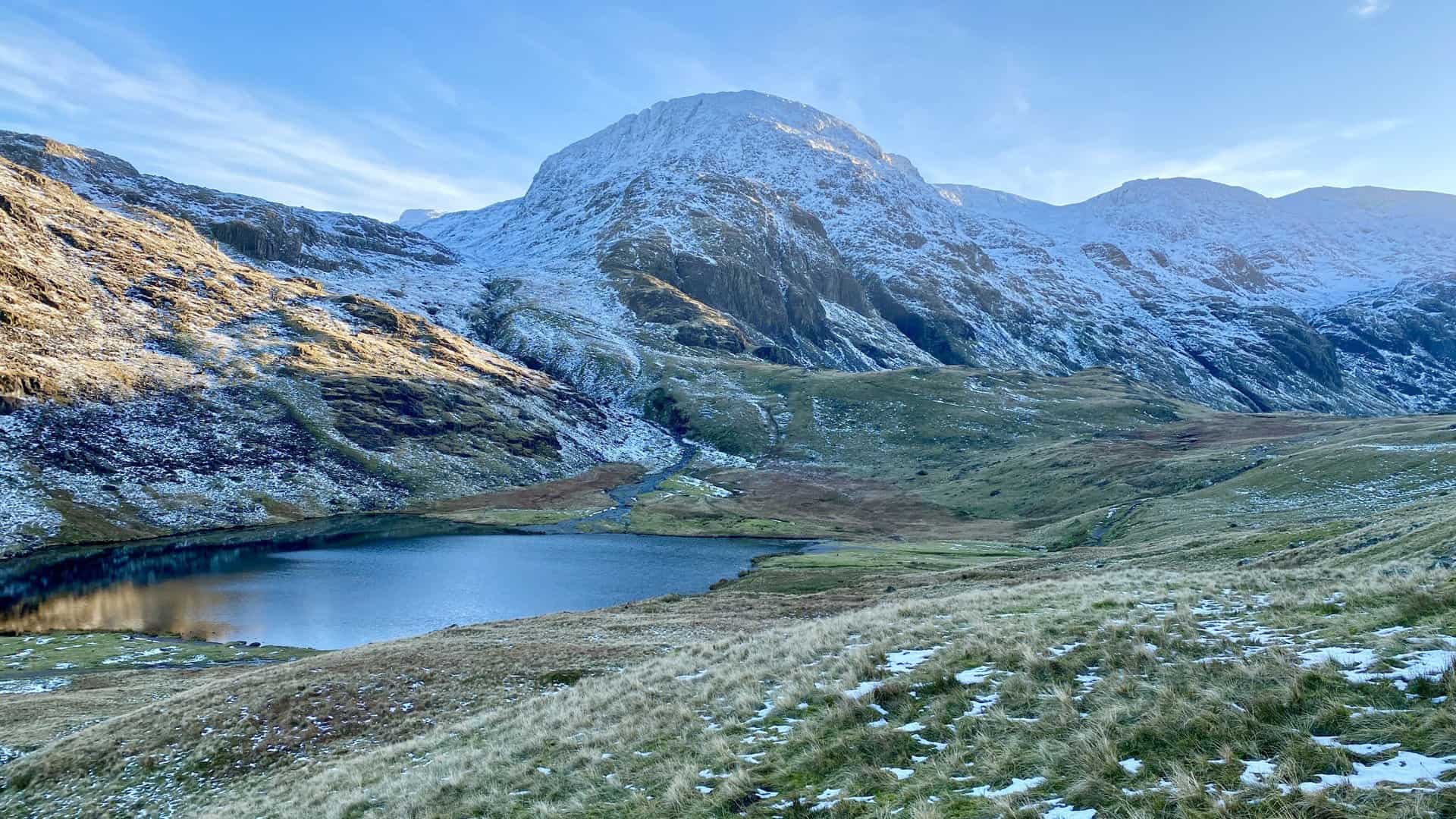 The view of Great End from Styhead Tarn.