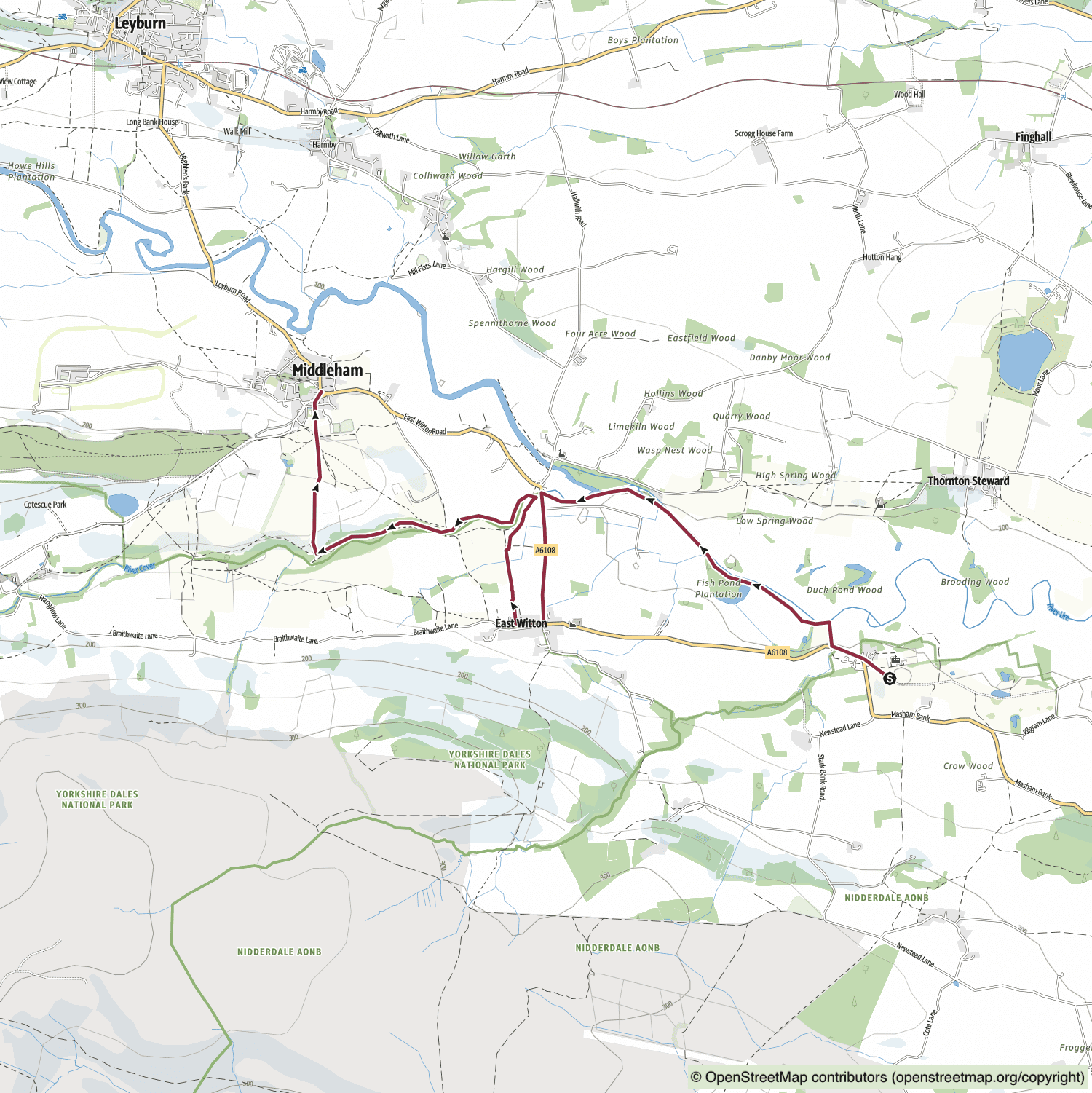 Kate Bottley's Jervaulx Abbey and Middleham Castle walking route in BBC Winter Walks S2E3.