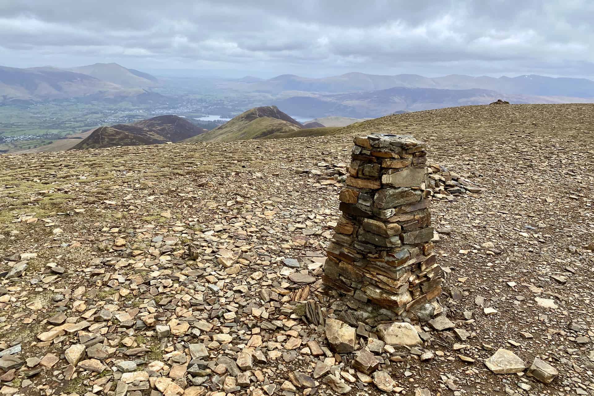 Triangulation pillar on Crag Hill summit, height 839 metres (2753 feet). This is roughly half way round the Causey Pike walk.
