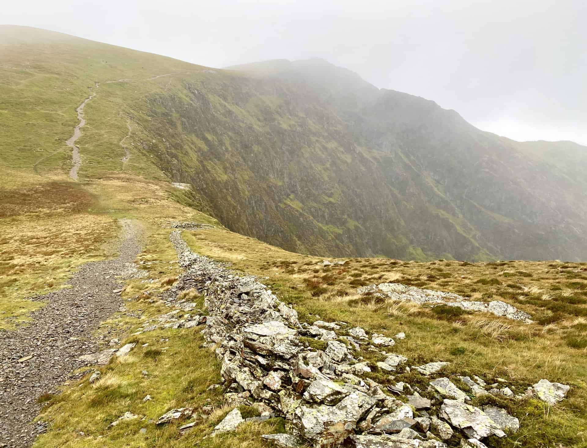 The rocky slopes of Hobcarton Crag and the path leading to Hopegill Head.