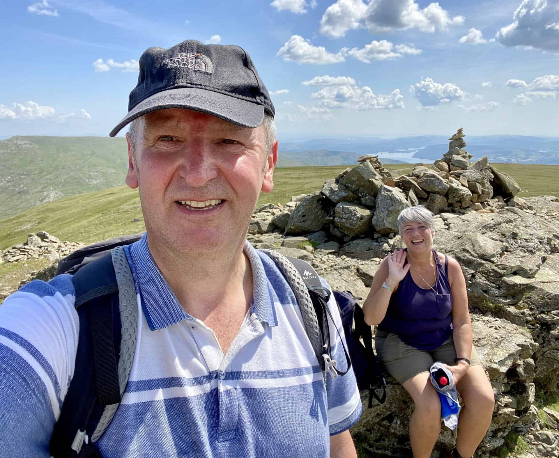 Angy and I on the summit of Dove Crag, height 792 metres (2598 feet). This is the half way point of our Hart Crag walk.