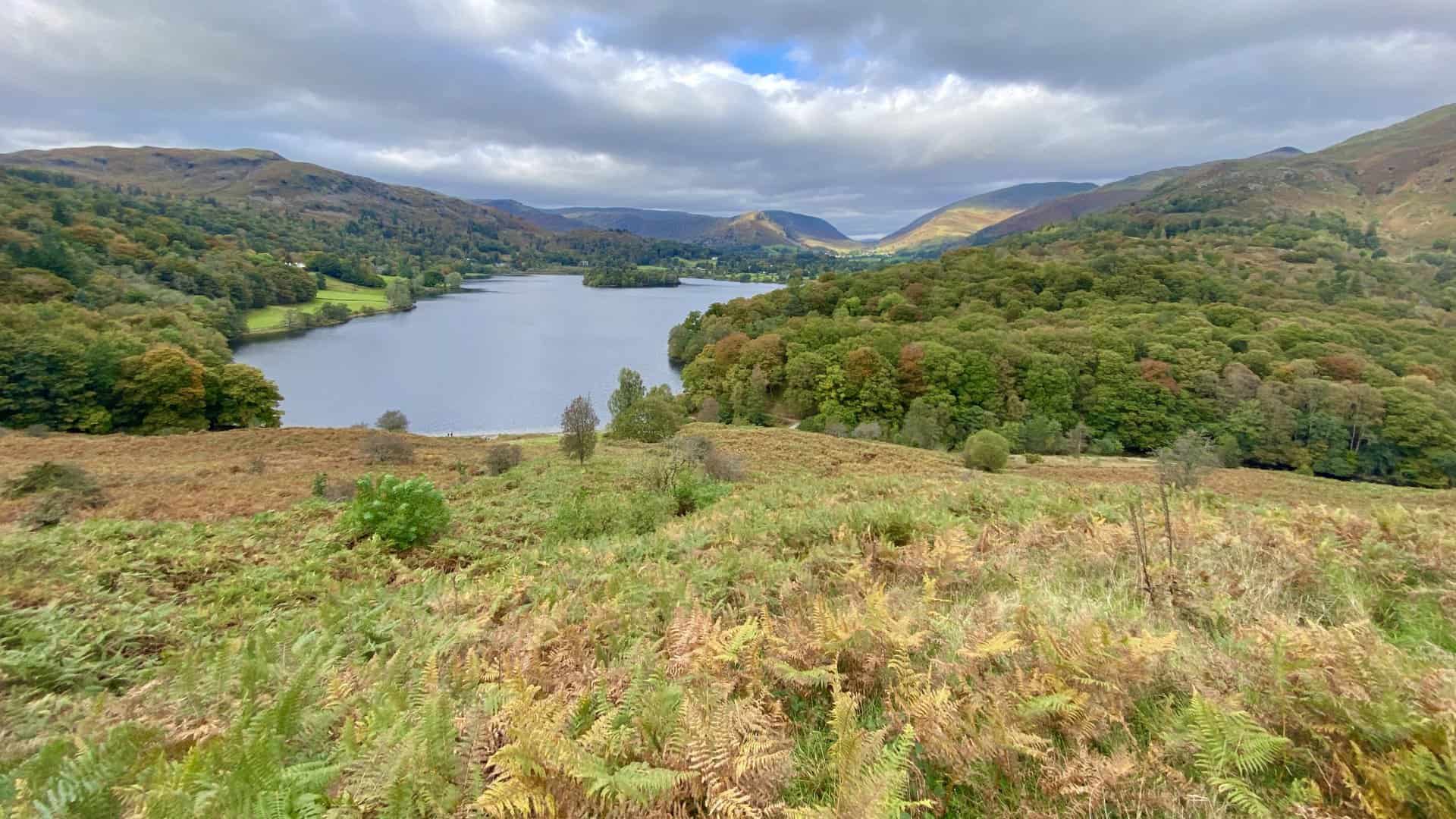 Stunning views of Grasmere and the surrounding mountains as we walk along Loughrigg Terrace. One of the many highlights of the Loughrigg Fell walk.