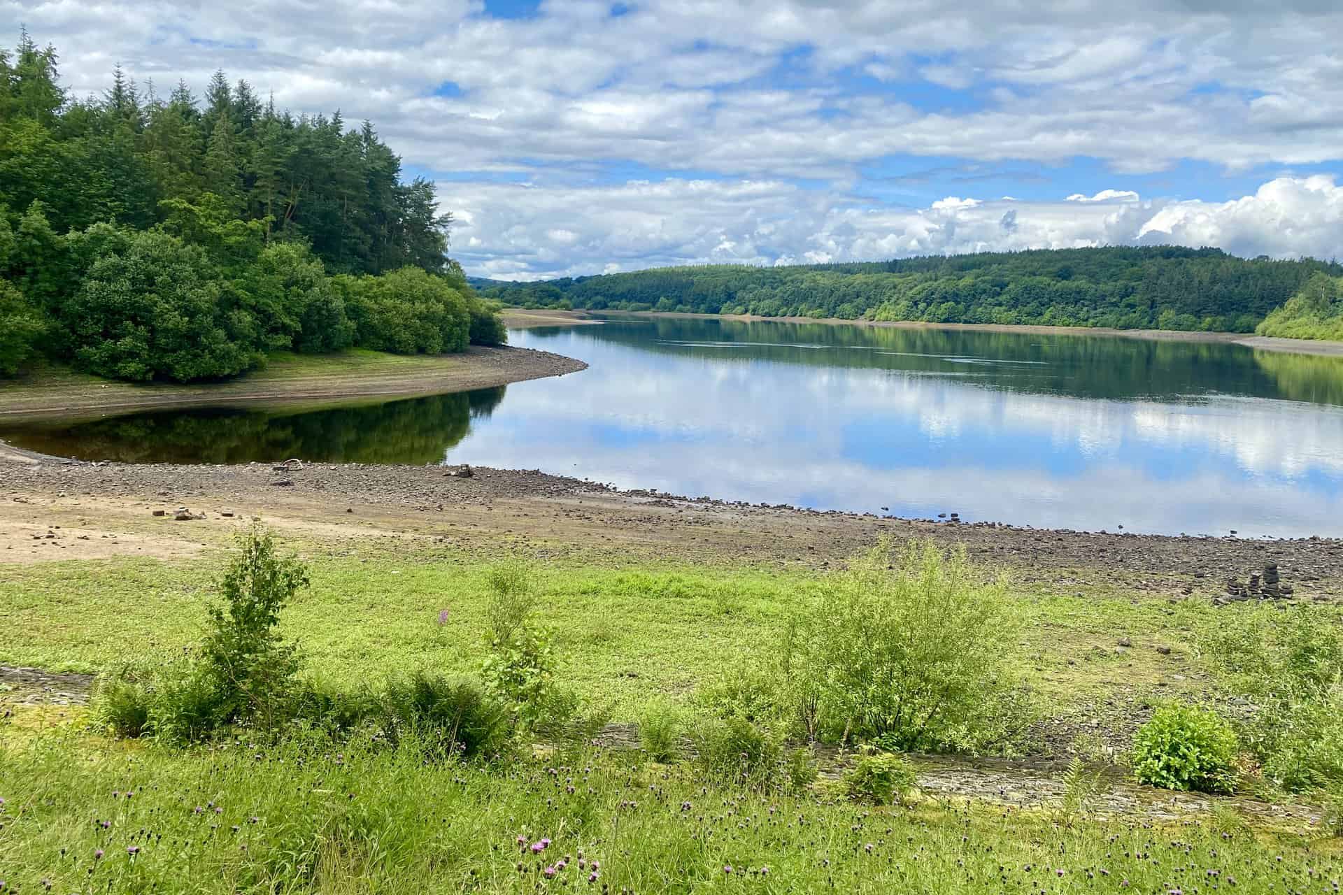 The southern tip of Fewston Reservoir's banks, providing a scenic viewpoint of the reservoir.