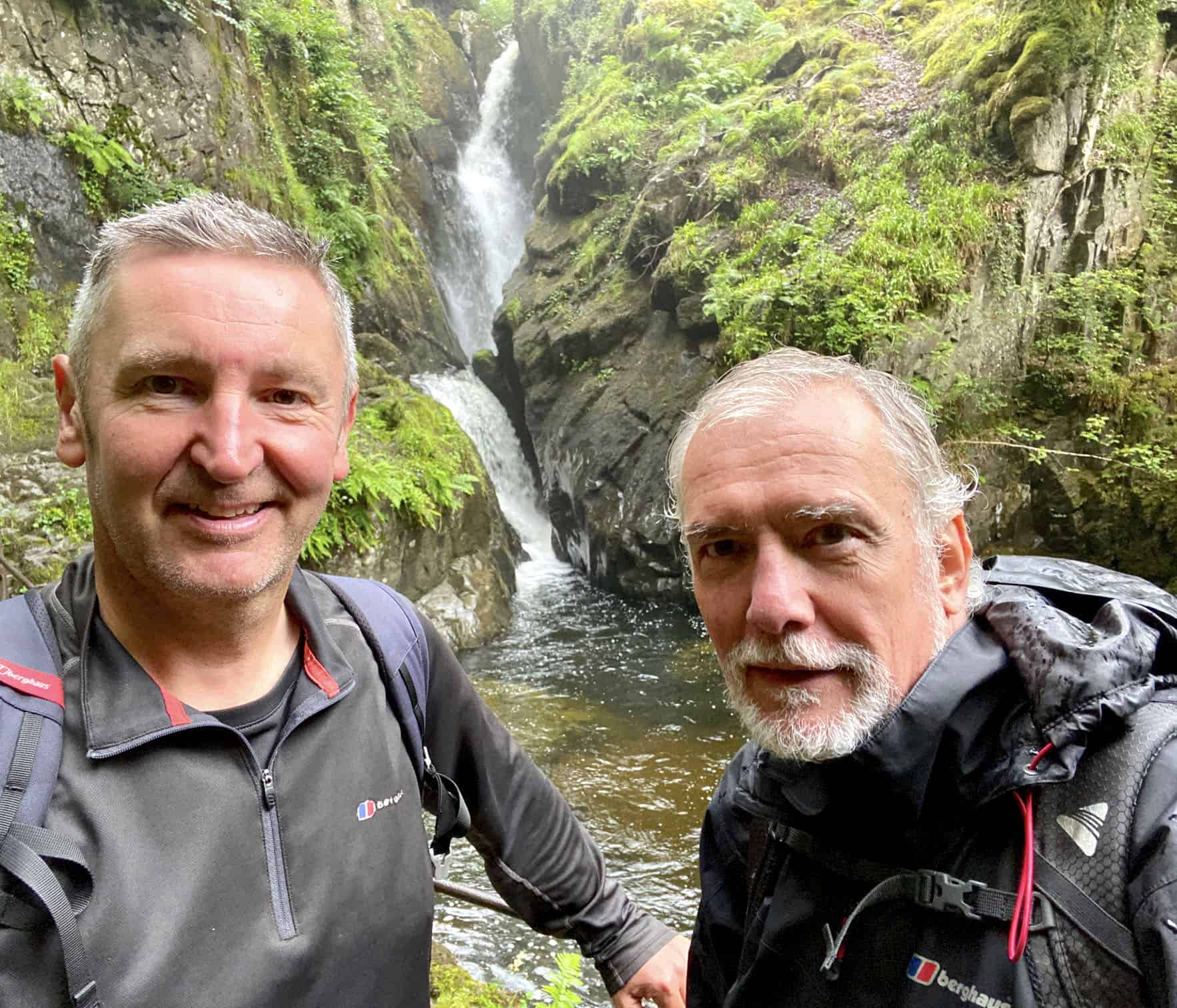 Mike and I at Aira Force, about halfway around our Gowbarrow Fell walk.