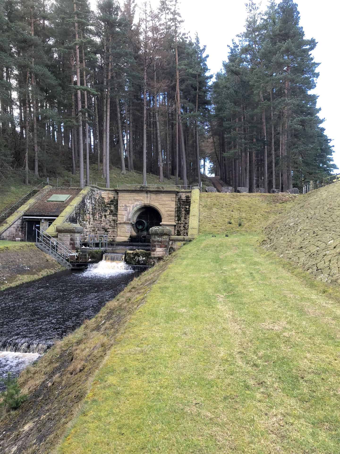 A secondary drainage system at the southern end of the reservoir dam.