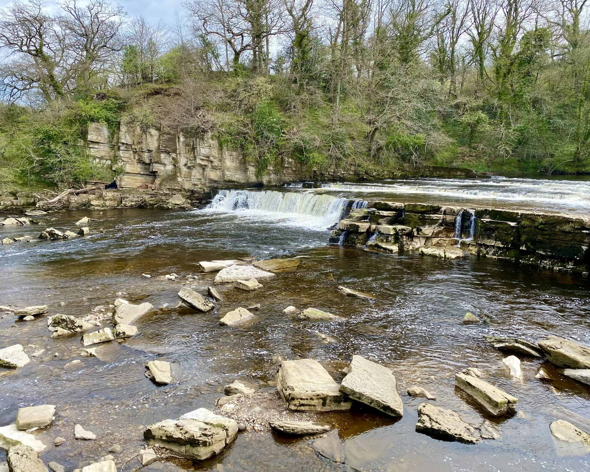 Cascading waterfalls of the River Swale in Richmond's town centre.