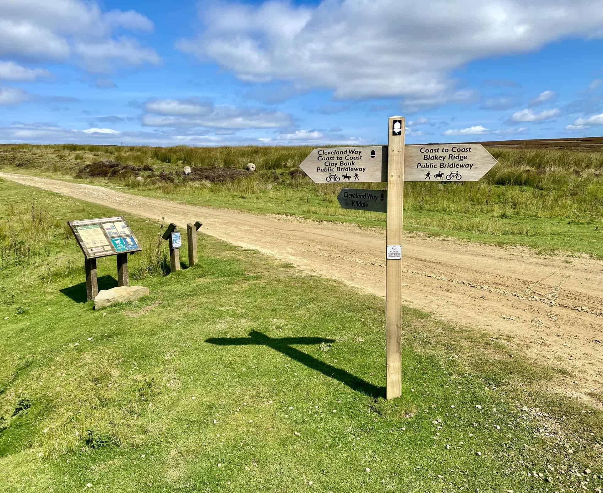 The Coast to Coast walk signpost at Bloworth Crossing, North York Moors.