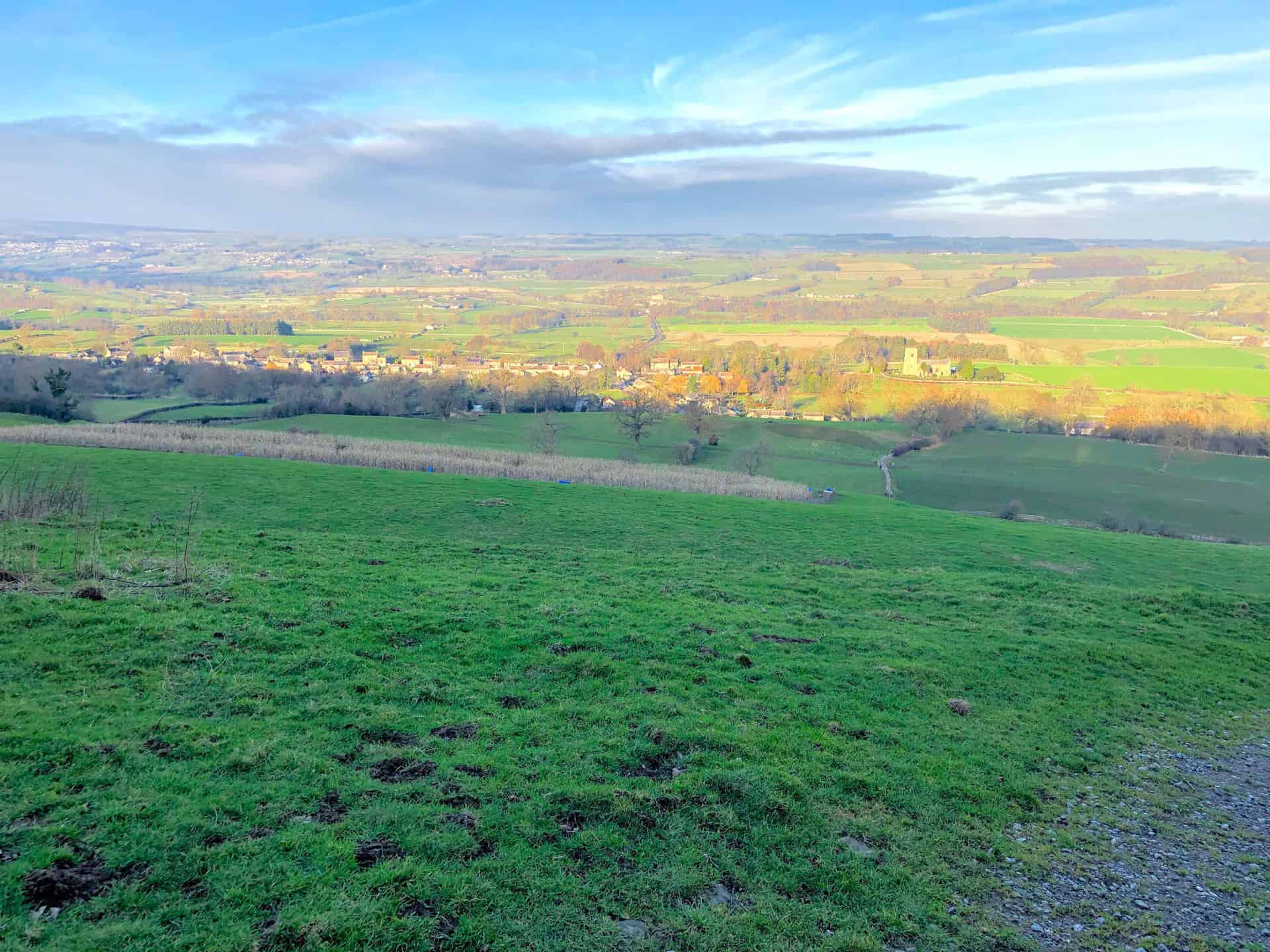 View of East Witton in Wensleydale, with Leyburn in the background (left).