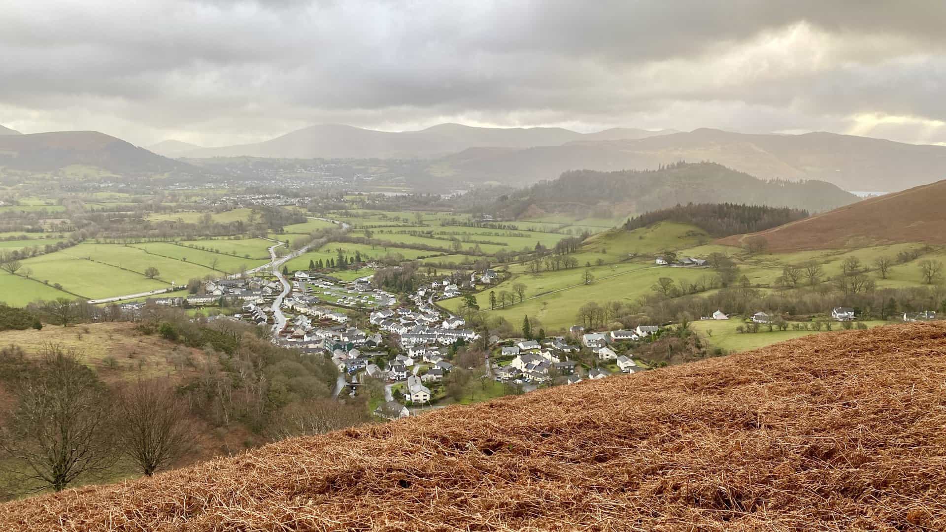 Looking down upon the village of Braithwaite. Even at a height of only 240 metres the views are magnificent.