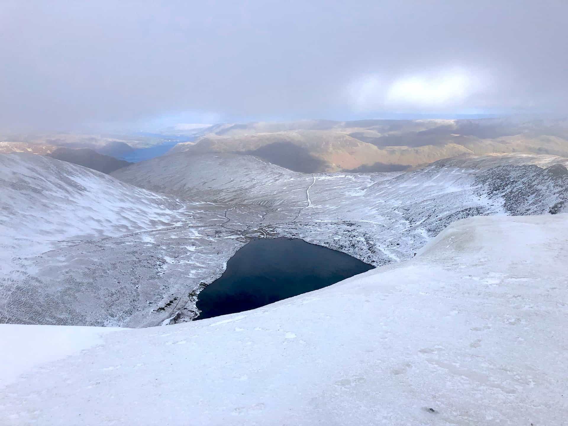 Red Tarn and Ullswater seen from above, postcard-worthy from Helvellyn.