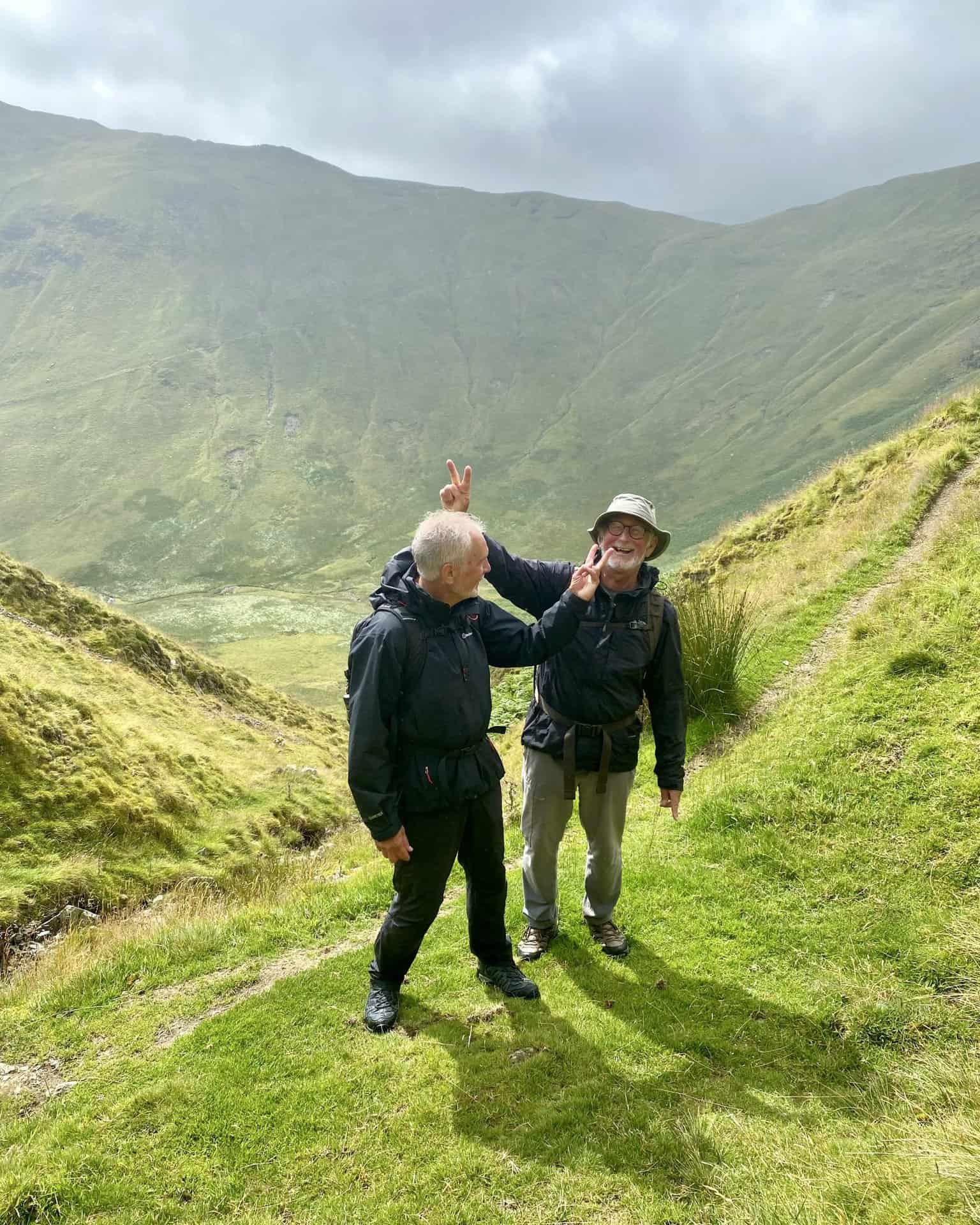 Mike and Keith fooling around against the backdrop of Glencoyne Head.