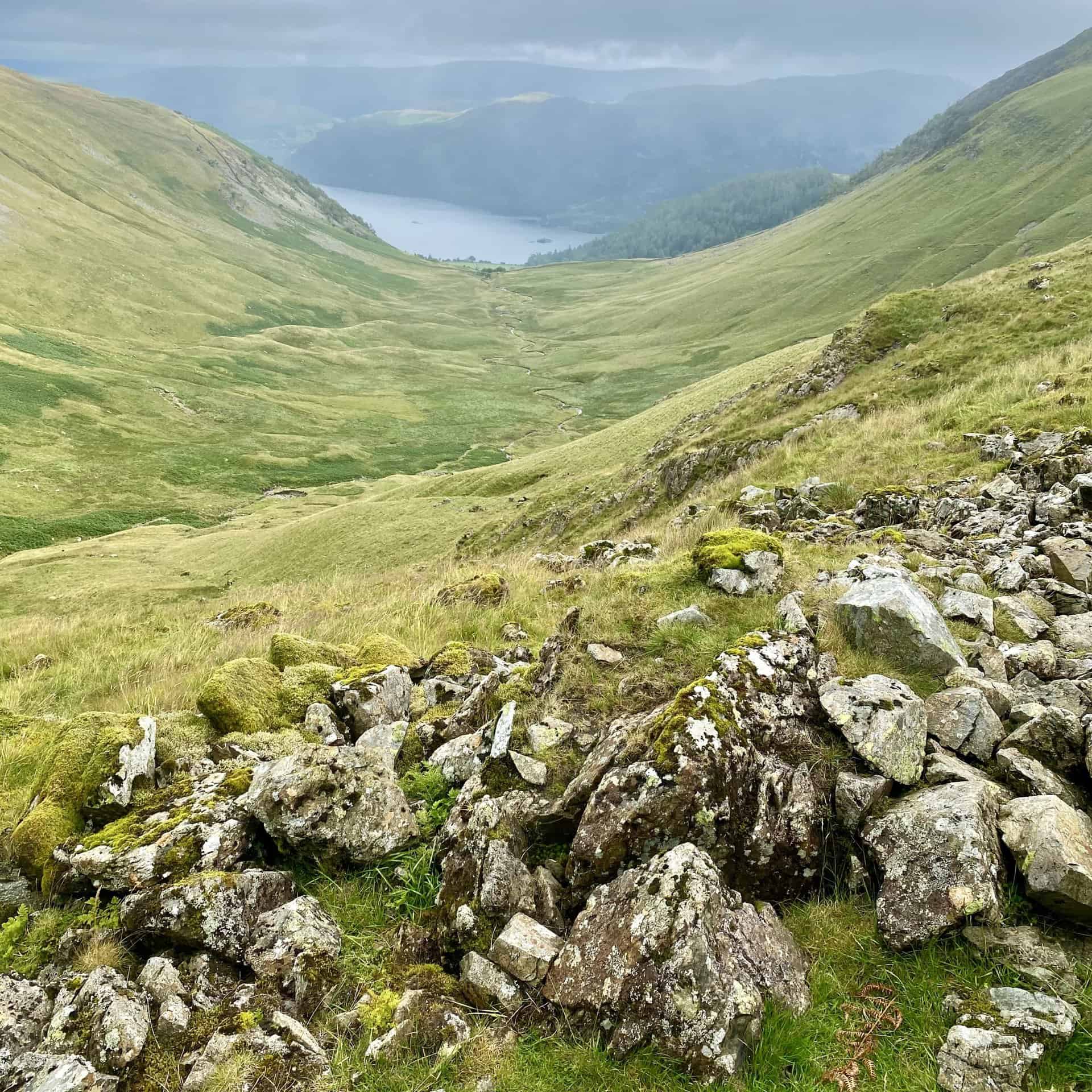 Glencoyne Beck can clearly be seen meandering its way through the valley on course for Ullswater.