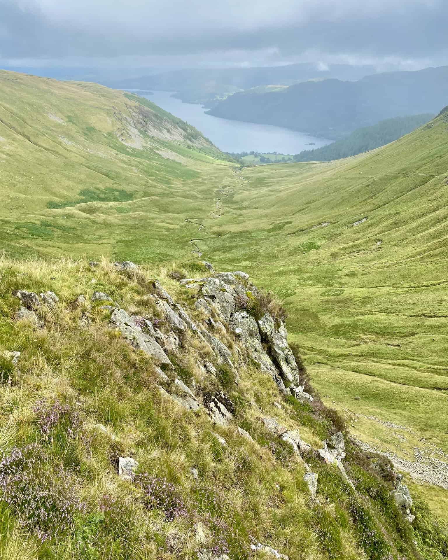 A larger portion of Ullswater becomes visible as we make our way around the Glencoyne valley.