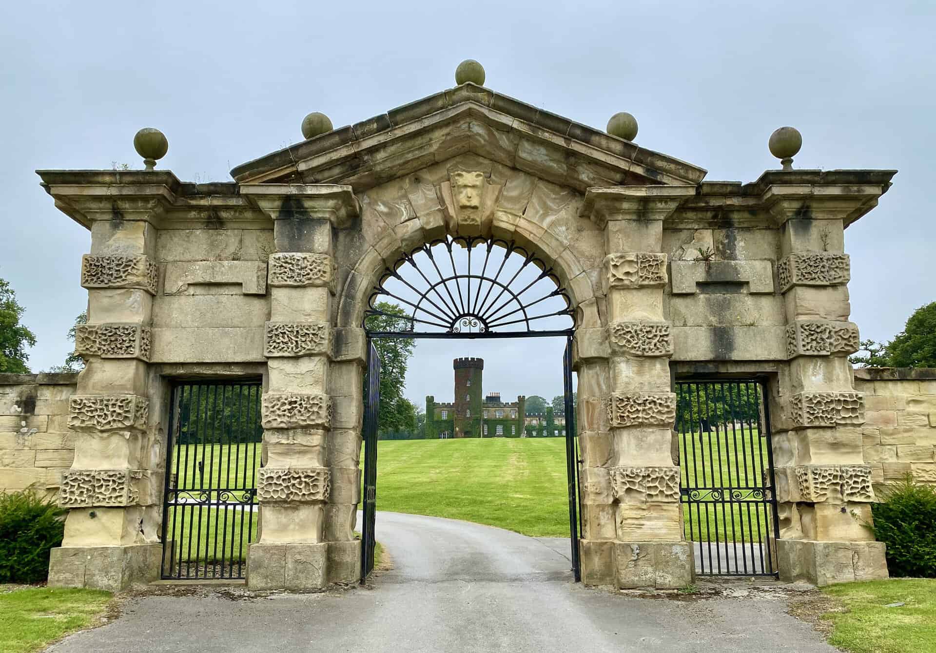 The grand entrance to Swinton Park offers a gateway to elegance.