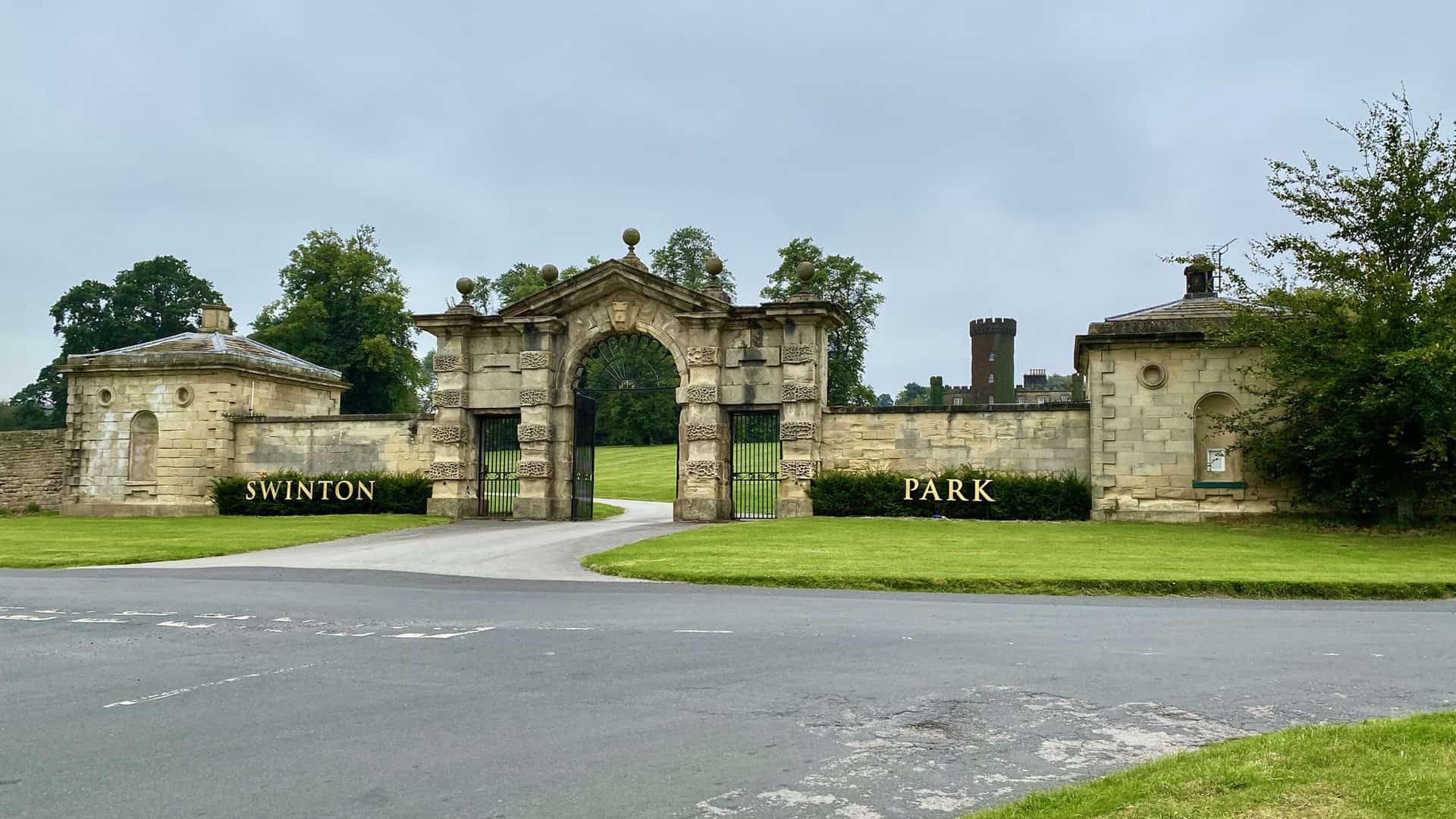 The grand entrance to Swinton Park offers a gateway to elegance.