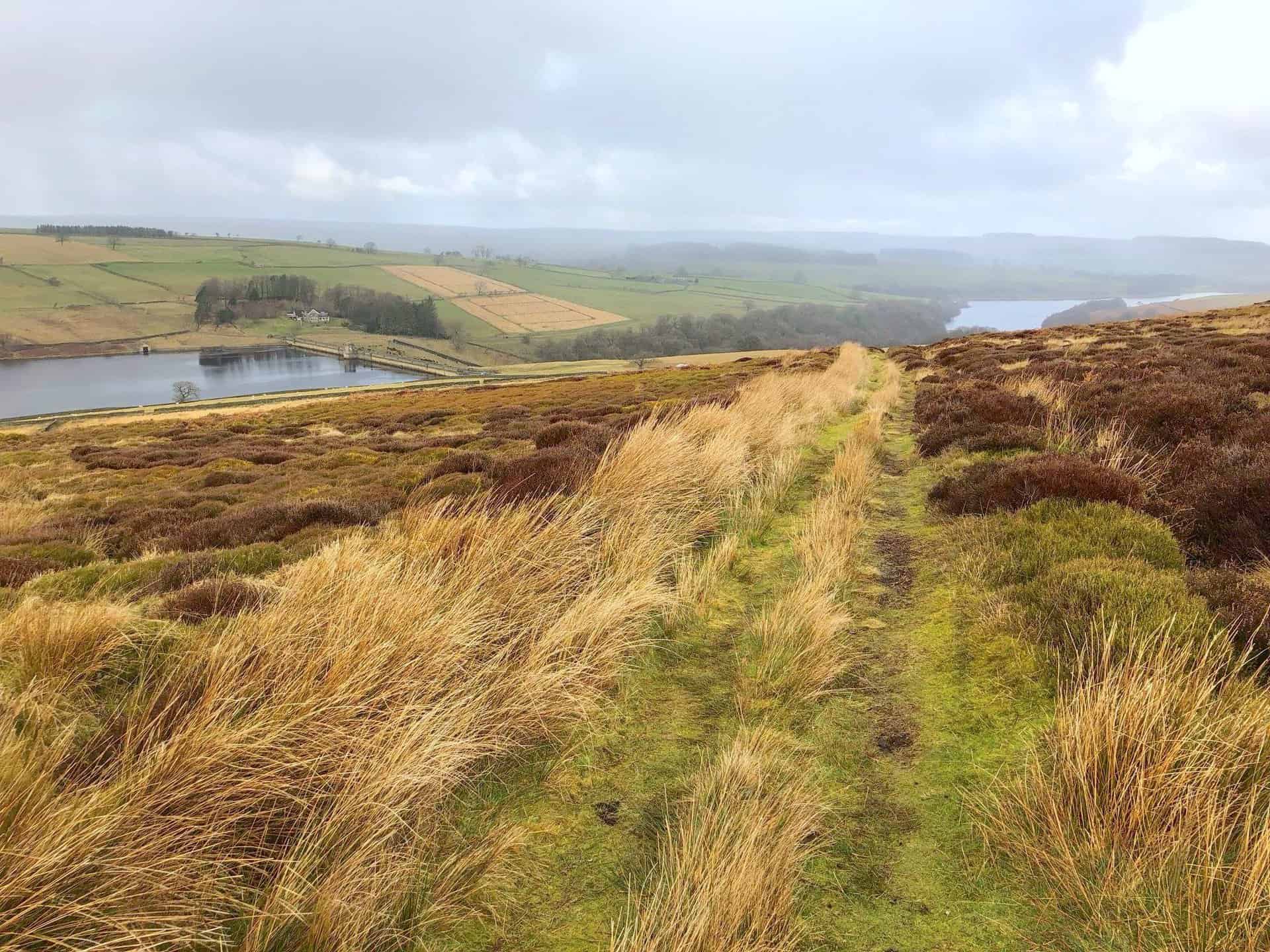 The view of Roundhill Reservoir on the left and Leighton Reservoir on the right.