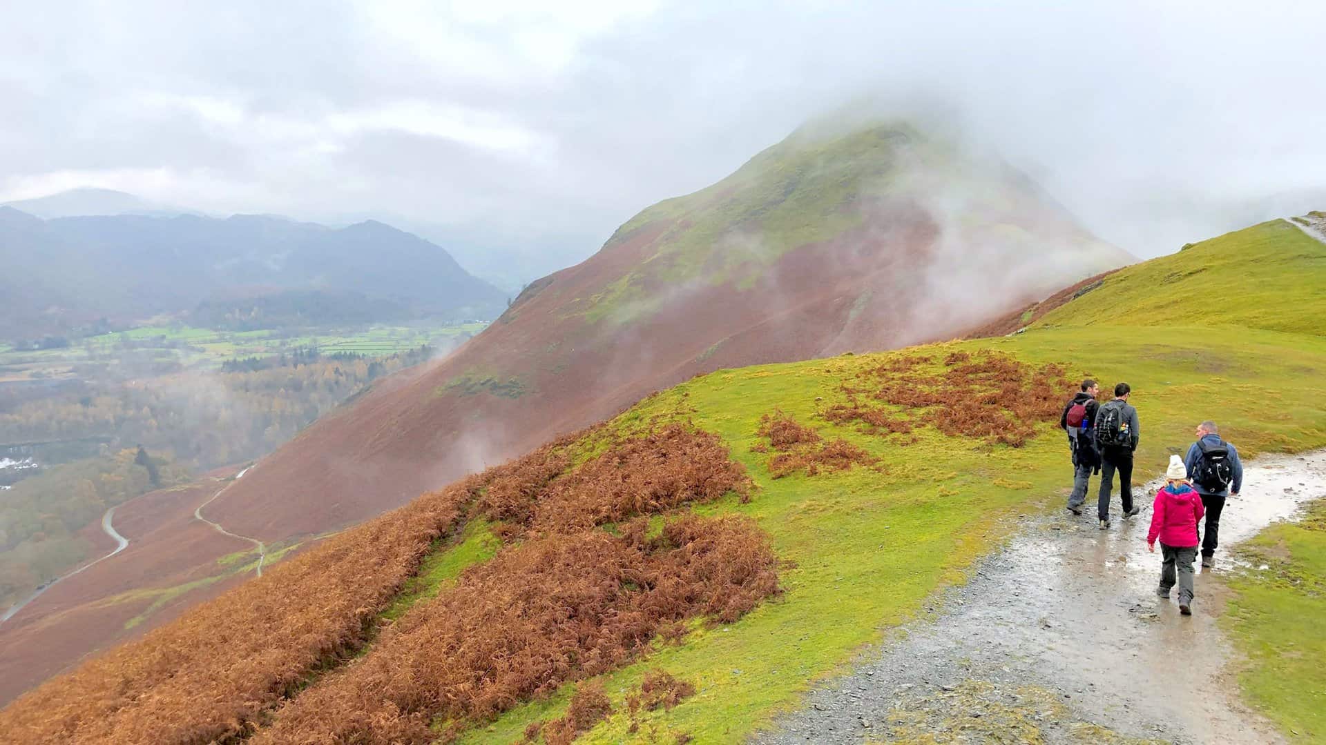 The top of Cat Bells comes into view. The fog would hang over higher ground for the rest of the day.