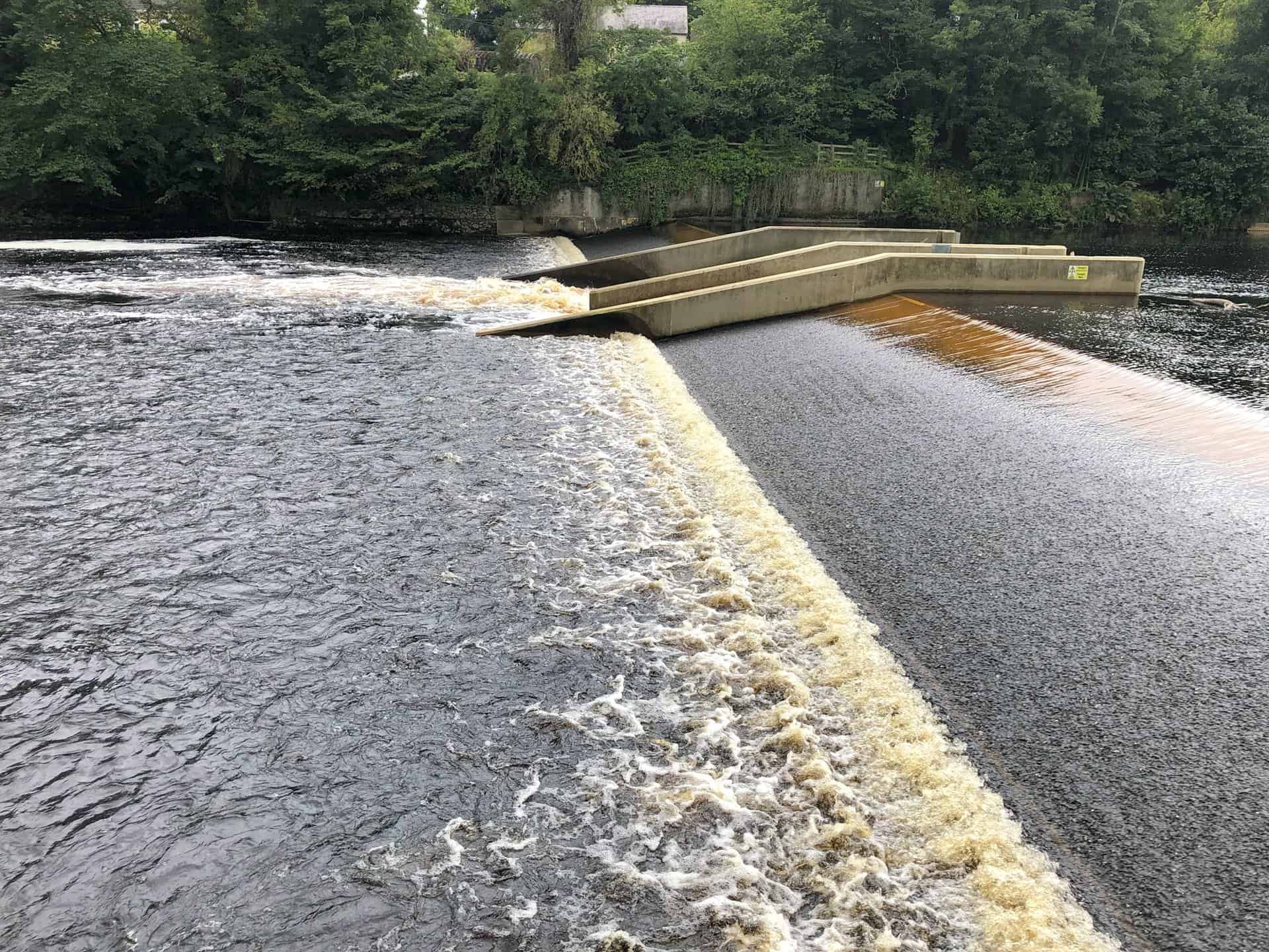 Barnard Castle weir, part of a gauging station that measures the depth and flow of the River Tees.