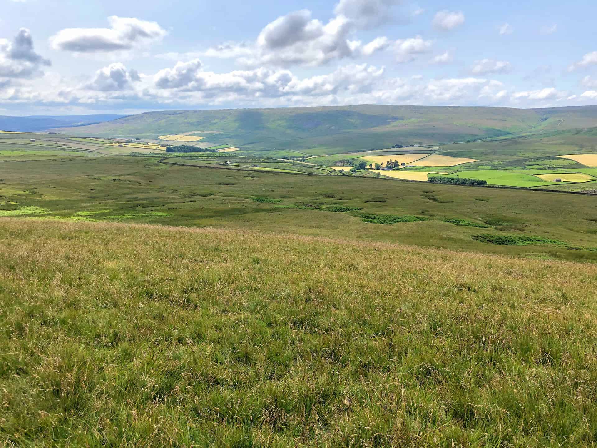 The view south-east from Baxton Knab towards Arkengarthdale. Baxton Knab is the halfway point of this Bowes walk.