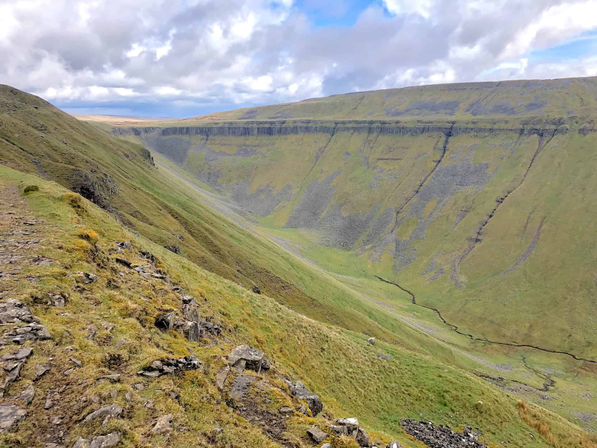 Our first glimpse of the High Cup Gill valley.