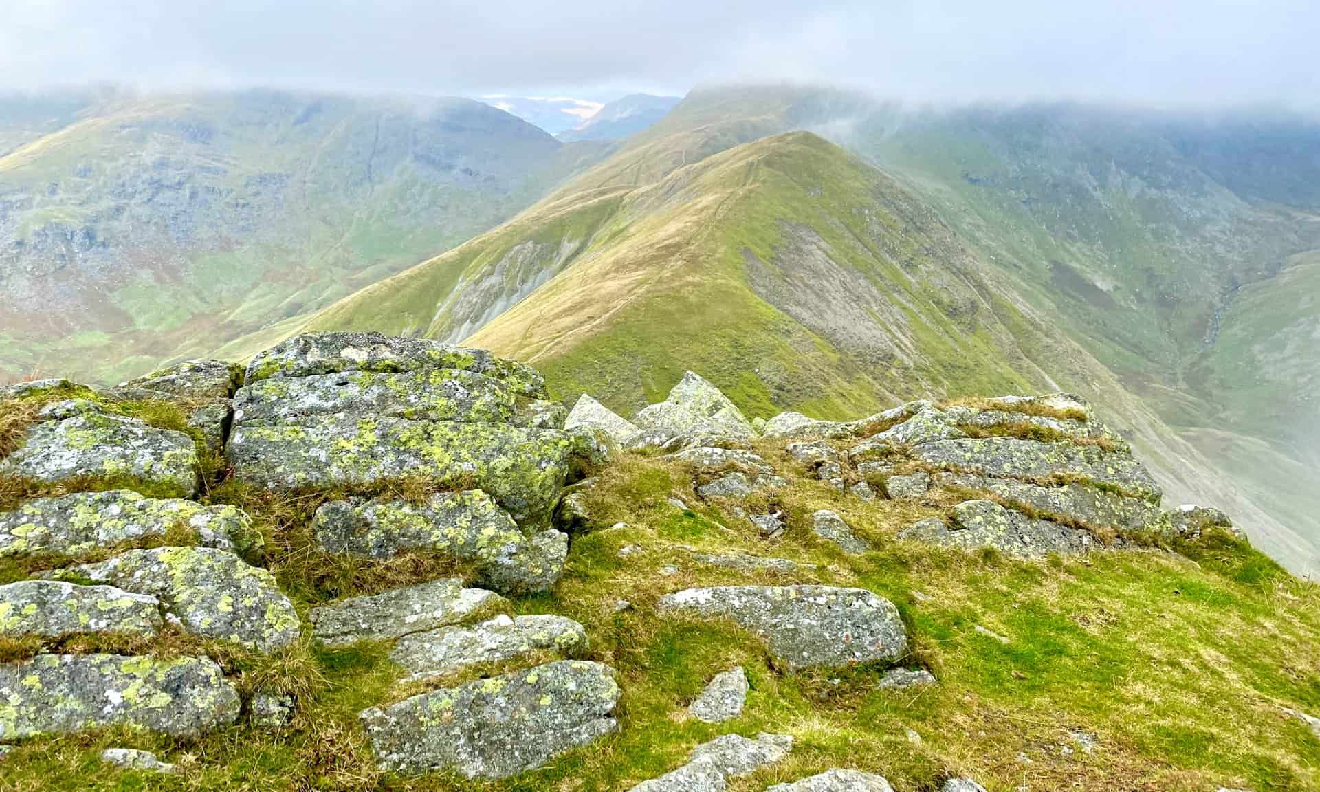 Looking north on the Kentmere Horseshoe from Ill Bell. The path leading to the summit of Froswick is clearly visible.