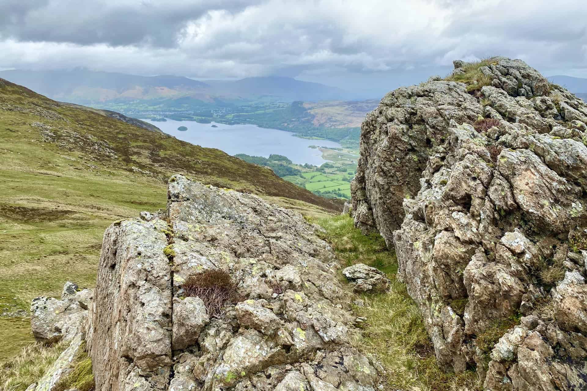 Derwent Water is visible from the footpath across High Spy, but it's worth briefly leaving the path as there are better views from Minum Crag on the eastern slopes of the mountain.