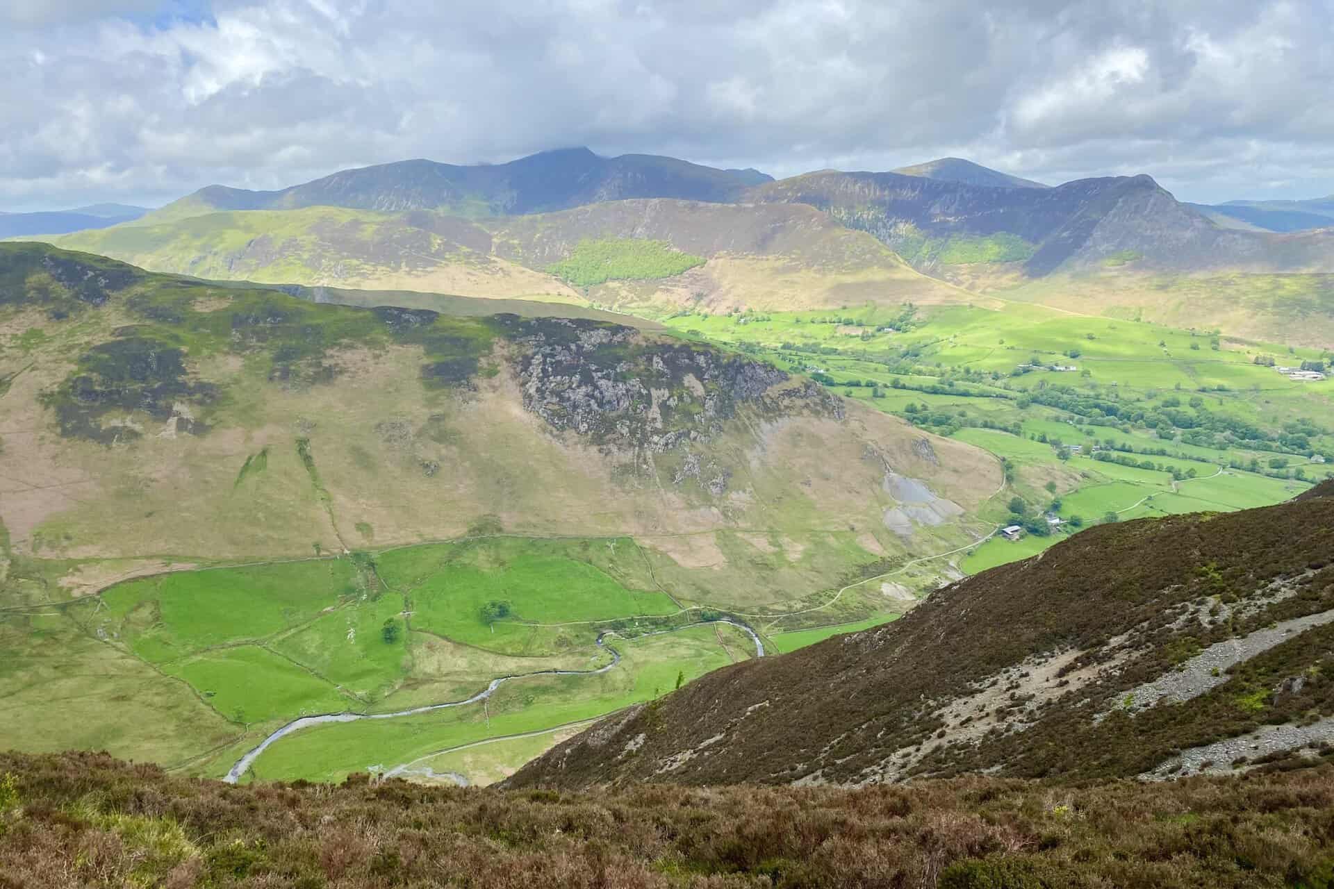 The Newlands valley and many of the Lake District north-western fells, including Whiteless Pike, Wandope, Crag Hill, Sail, Causey Pike, Ard Crags and Knott Rigg.