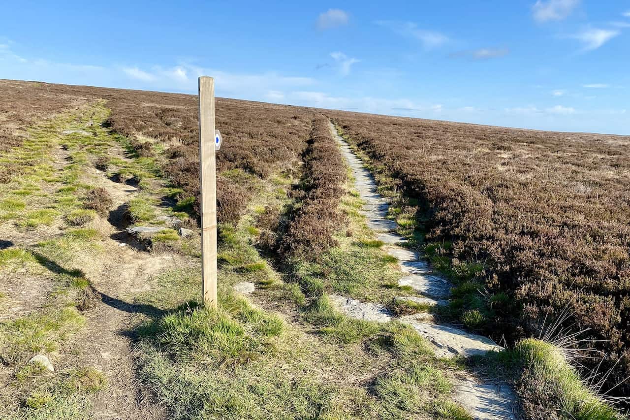 The stone path, known as the Quakers' Causeway, across Stanghow Moor.