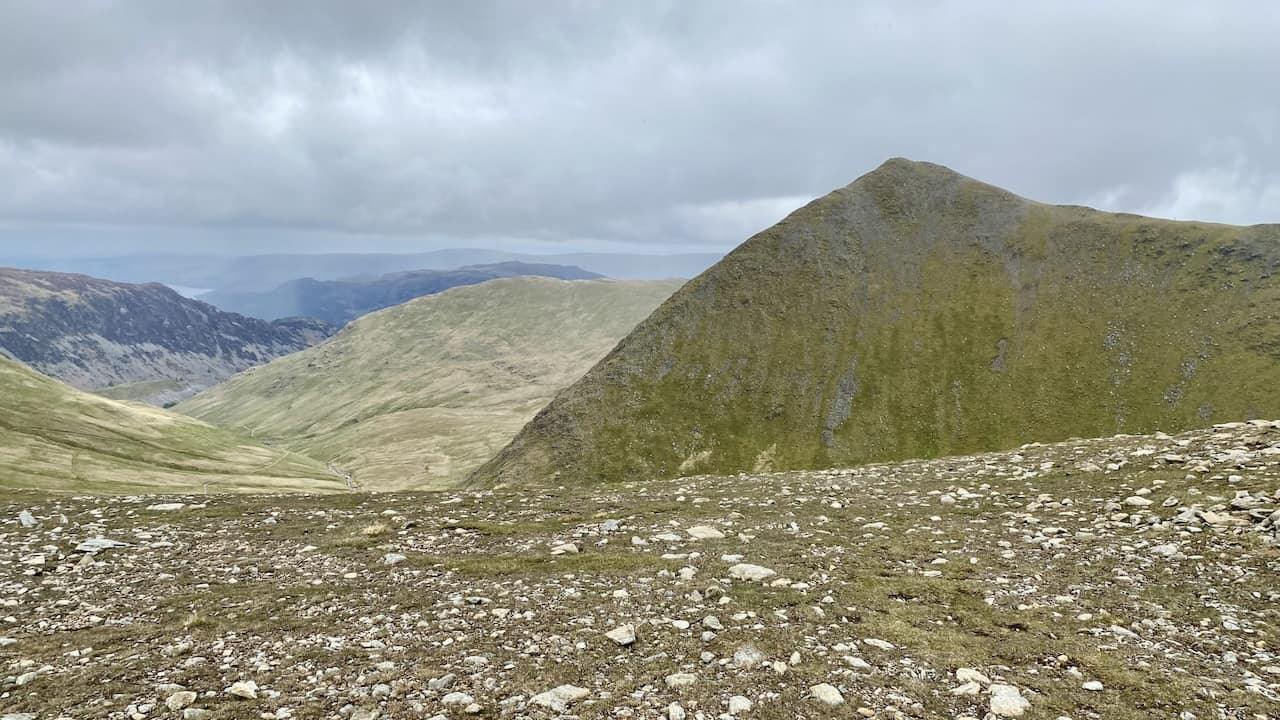 Catstye Cam north-east of the Helvellyn summit, with Birkhouse Moor and Sheffield Pike in the background.