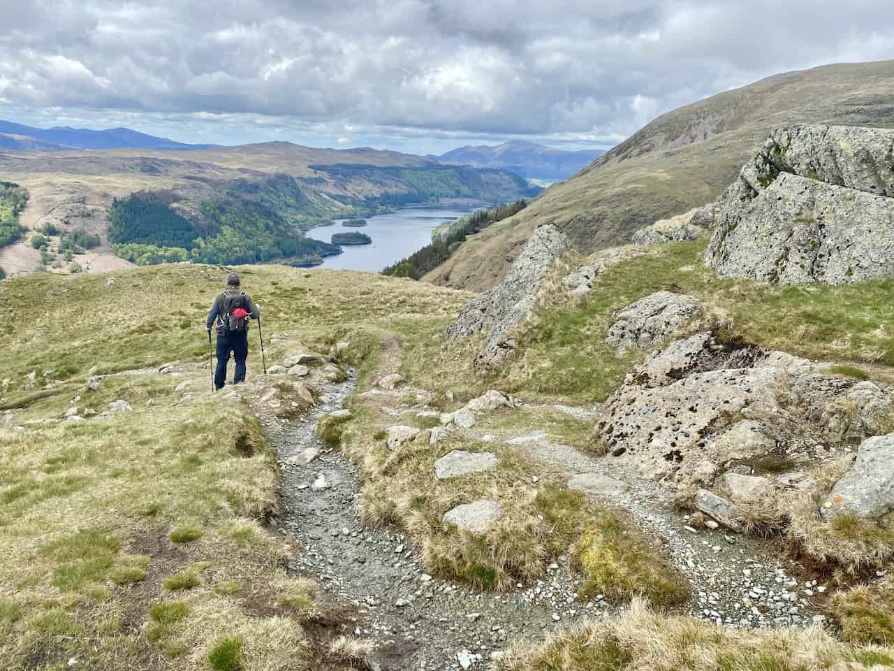 The descent of Birk Side near Comb Crags and magnificent views of Thirlmere. This is roughly the halfway point of this Helvellyn circular walk.