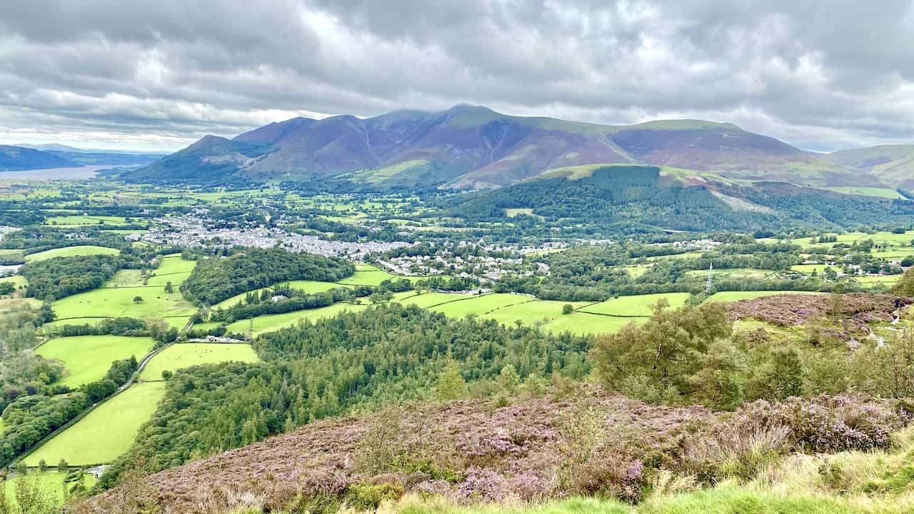 The view north from Walla Crag towards Latrigg and the Skiddaw range of mountains.