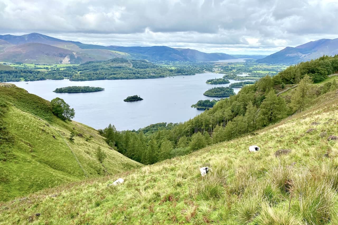 Derwent Water, Bassenthwaite Lake and the River Derwent floodplain. The river rises at Sprinkling Tarn underneath Scafell Pike and flows generally north to Cockermouth then west to Workington, where it enters the Irish Sea.