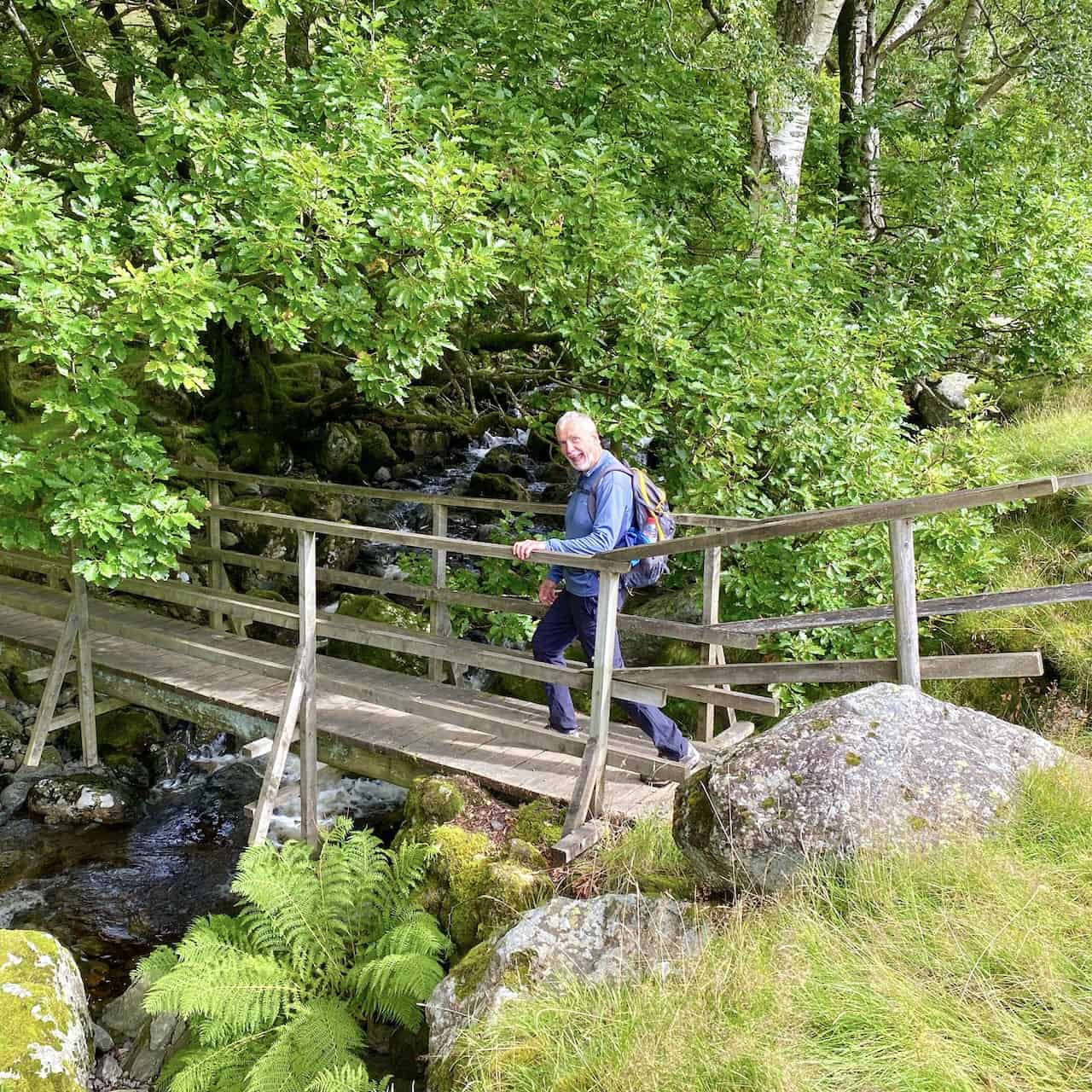Footbridge across Barrow Beck which flows into Derwent Water from Bleaberry Fell.