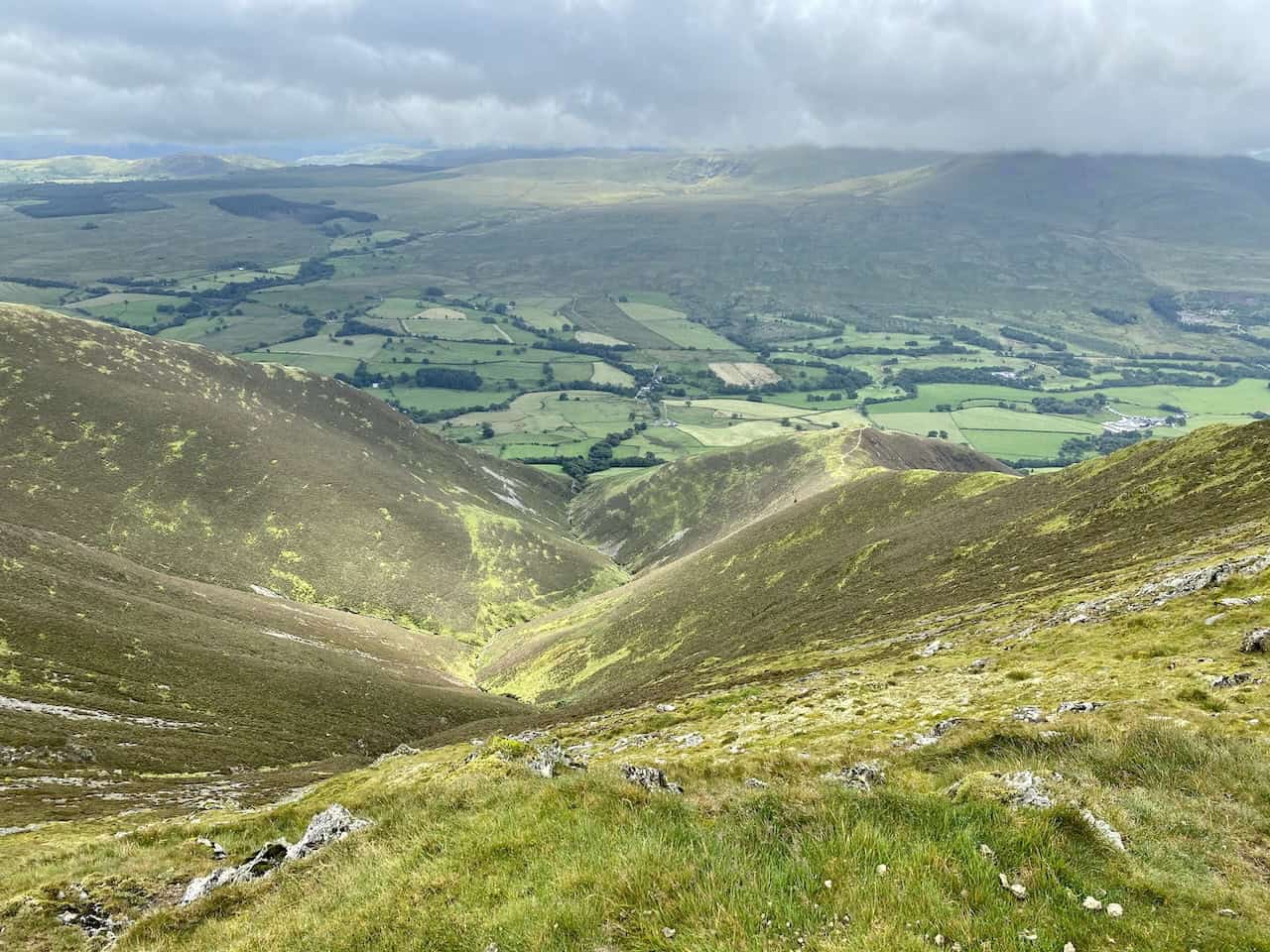 The valley cut by Scaley Beck between Doddick Fell (right) and Scales Fell (left).