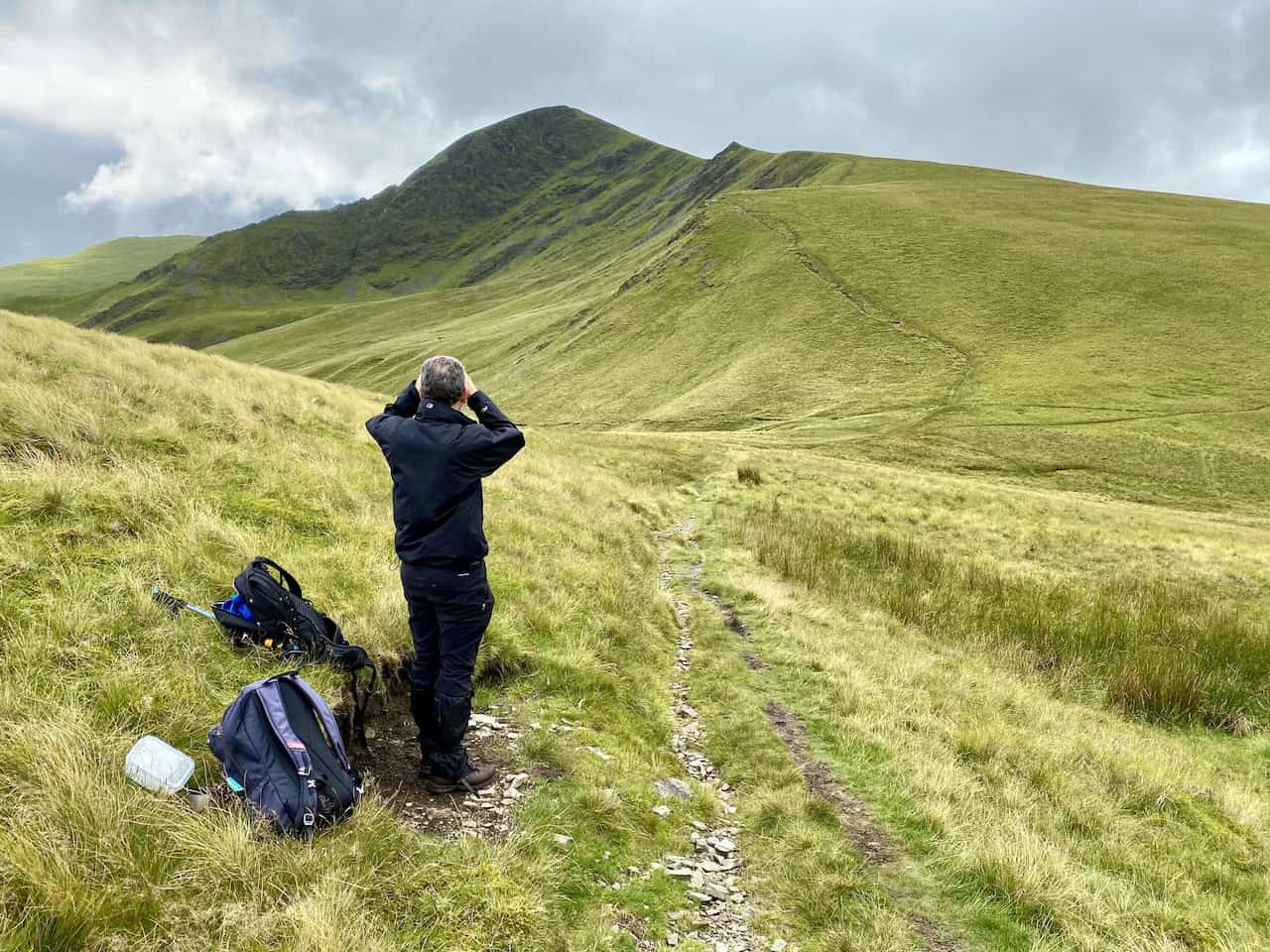 Mark looks back towards Blencathra as we make our way over to Bannerdale Crags.
