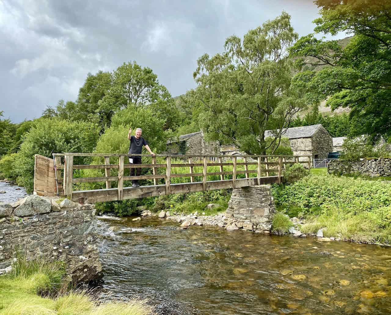Footbridge over the River Caldew at Roundhouse, about three-quarters of the way round our Bannerdale Crags walk.