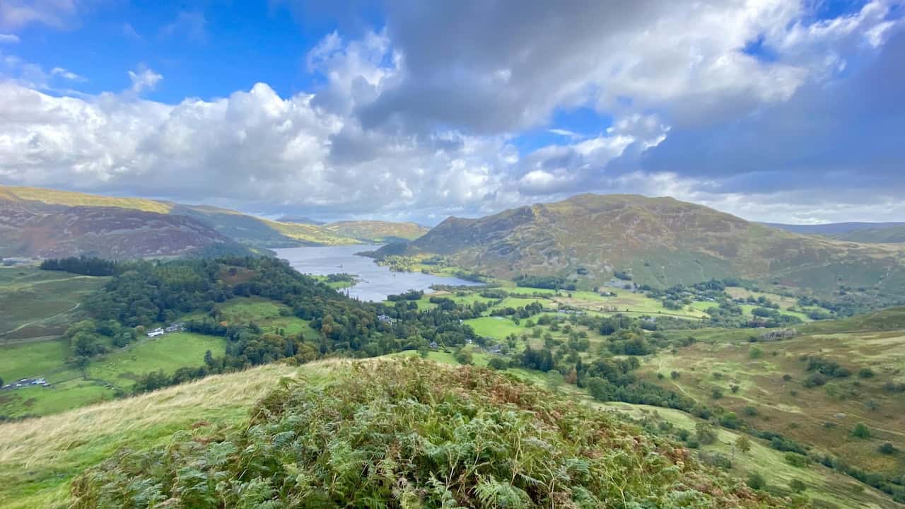 Magnificent views of Ullswater observed during the ascent of Thornbow End, not long after the start of the Deepdale Horseshoe walk.
