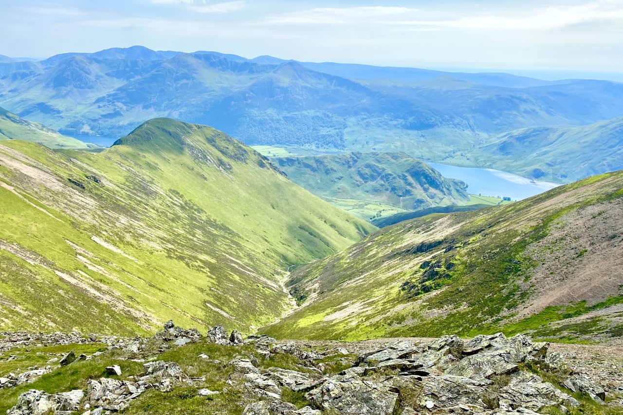 Fantastic views of Whiteless Pike, Rannerdale Knotts and Crummock Water during the descent of Grasmoor.