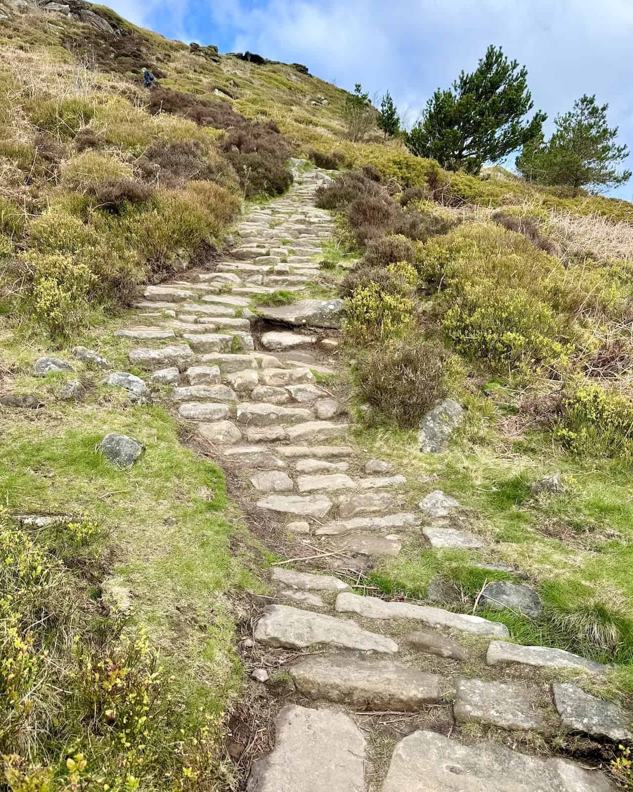 The stone steps of the Cleveland Way lead steeply west uphill towards the summit of White Hill, encountered shortly after beginning our Lordstones walk.