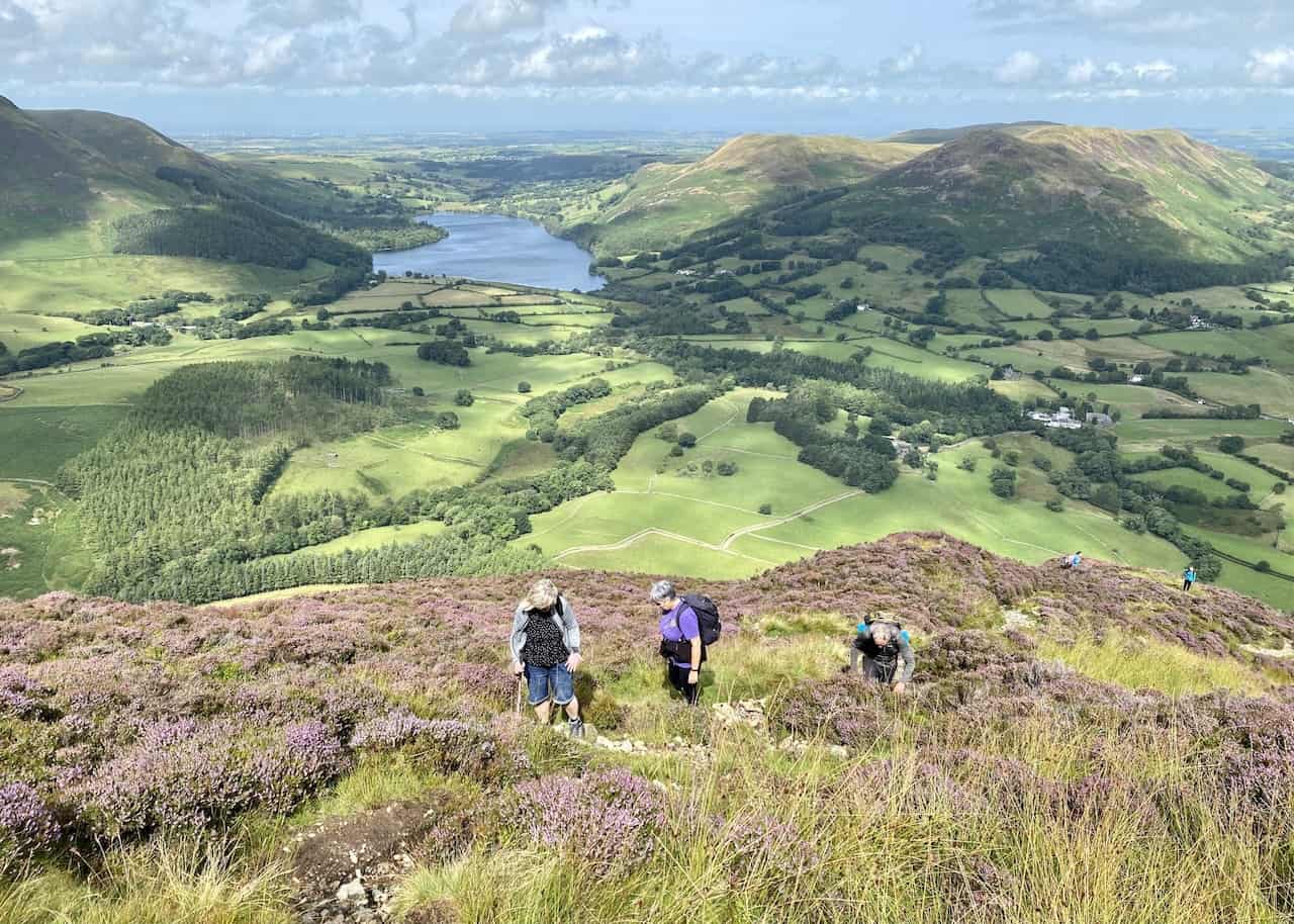 The ascent is difficult but the views during our Mellbreak walk are breathtaking. Looking north-west, Loweswater is surrounded by Low Fell, Darling Fell, Carling Knott and Burnbank, with the Solway Firth in the far distance.