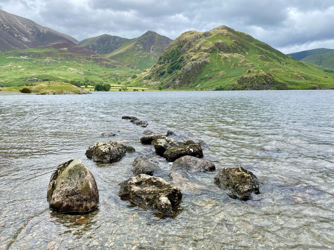 Crummock Water and Rannerdale Knotts. Whiteless Pike is the pointed fell behind Rannerdale Knotts.