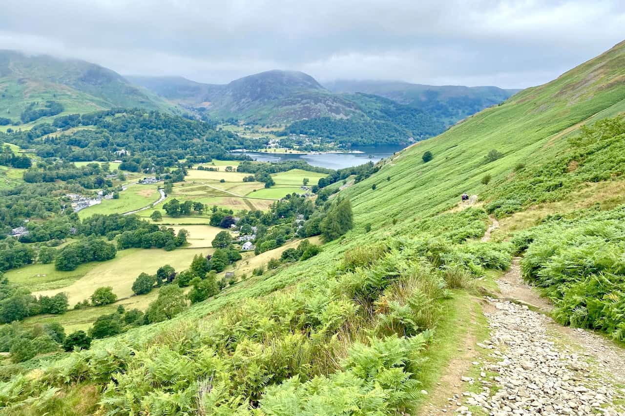 Looking back towards Glenridding and the southern tip of Ullswater during the climb to Boredale Hause.