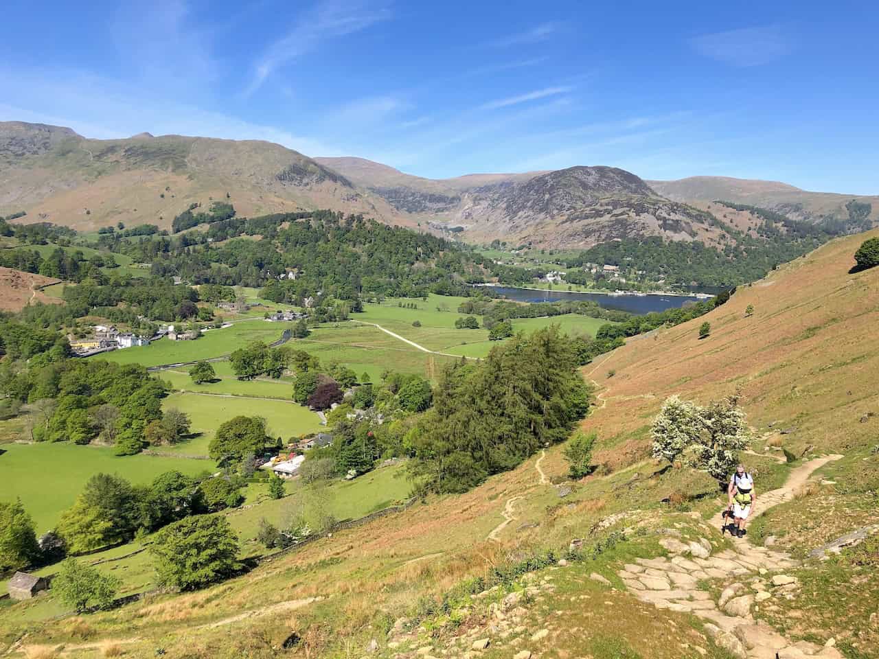 The view north-west towards Glenridding and the southern tip of Ullswater.