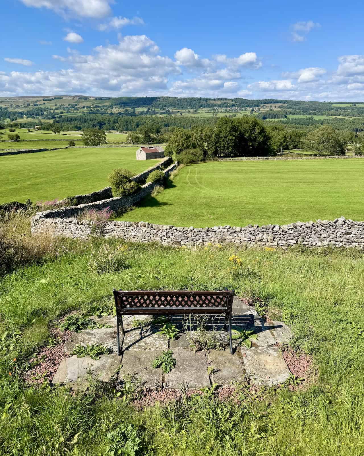 Preston-under-Scar can be seen across the valley from a bench in West Witton.
