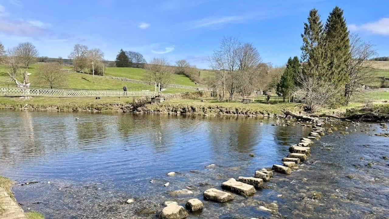 Limestone cascades and riverside paths at Linton Falls on the Grassington walk.