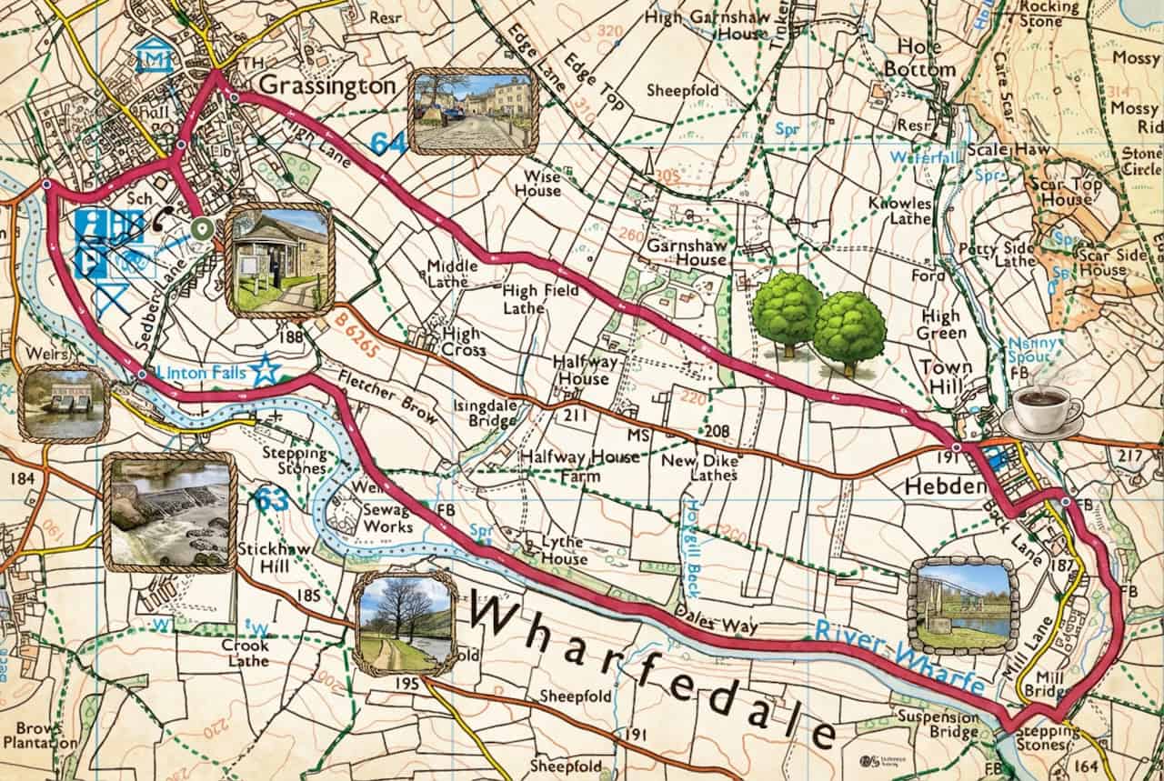 Grassington Hebden circular walk route map.