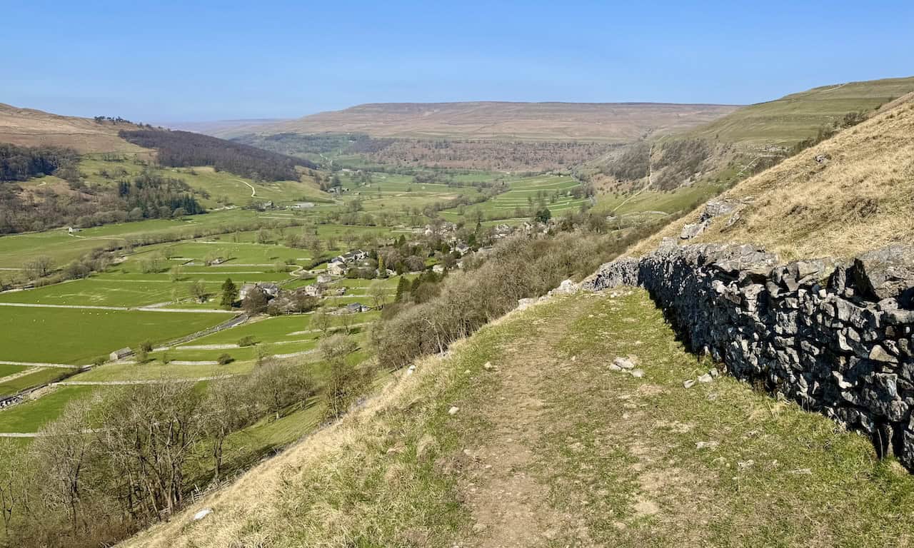 North-western view down to Buckden during scenic walks in Wharfedale.
