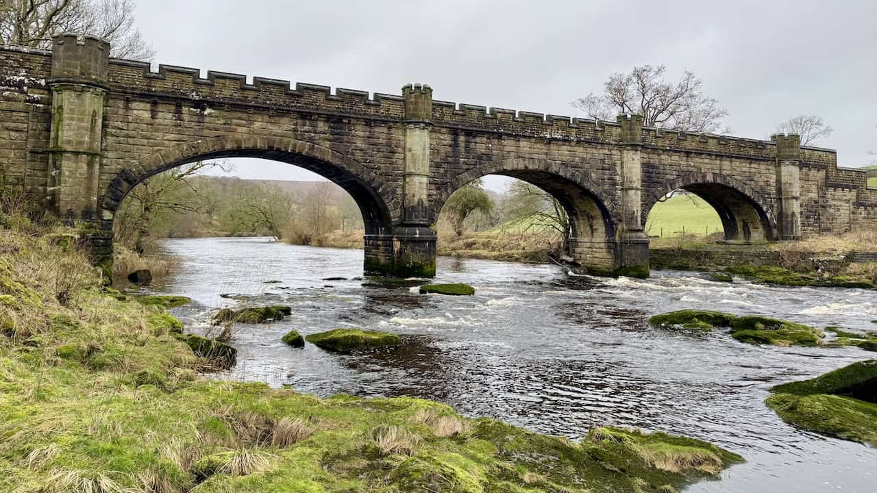 Barden Bridge walk route near Barden Aqueduct over the River Wharfe.
