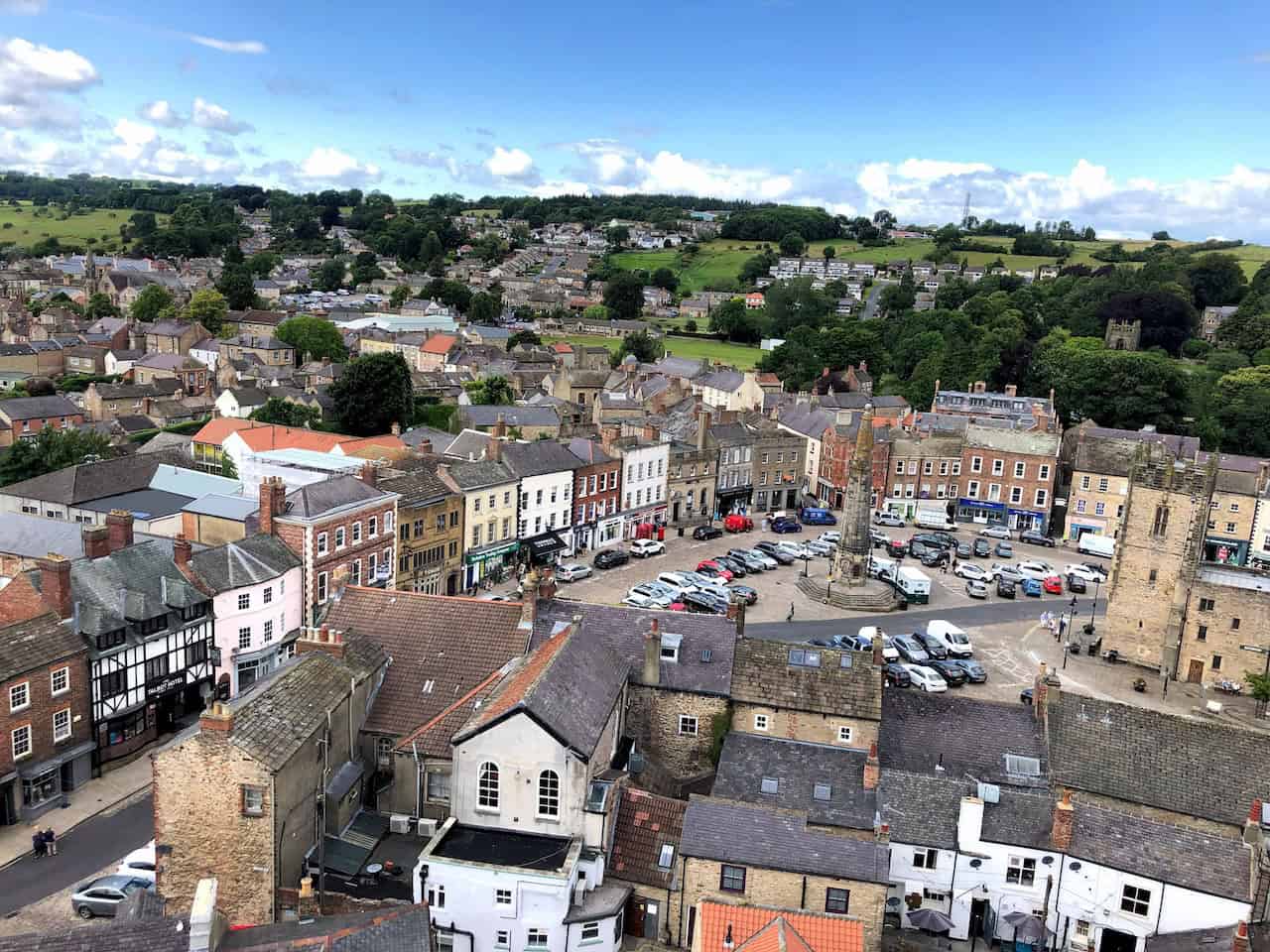 Richmond town centre seen from the top of Richmond Castle keep.